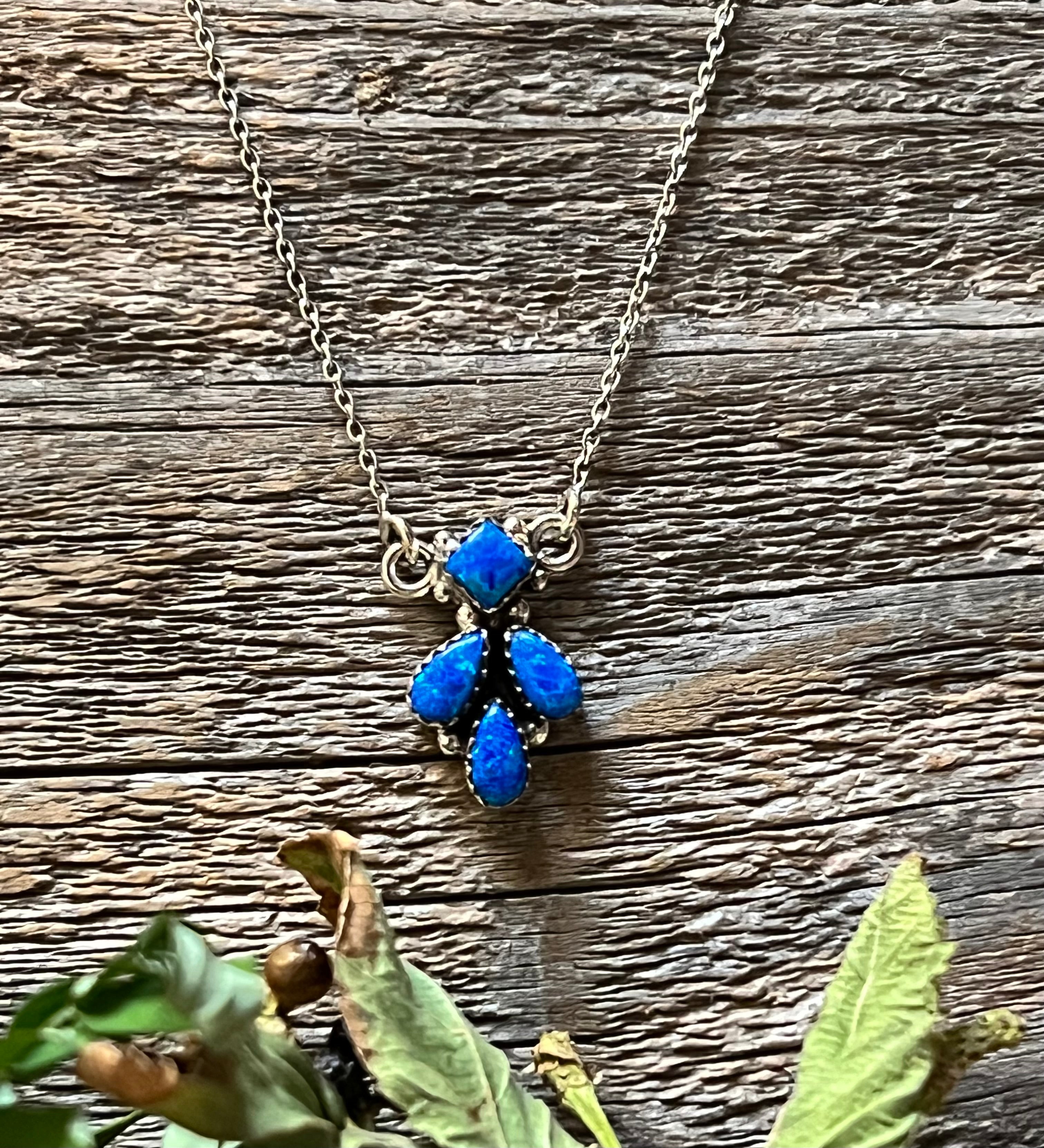 Handmade Blue Opal Tear Drop Sterling Silver Necklace
