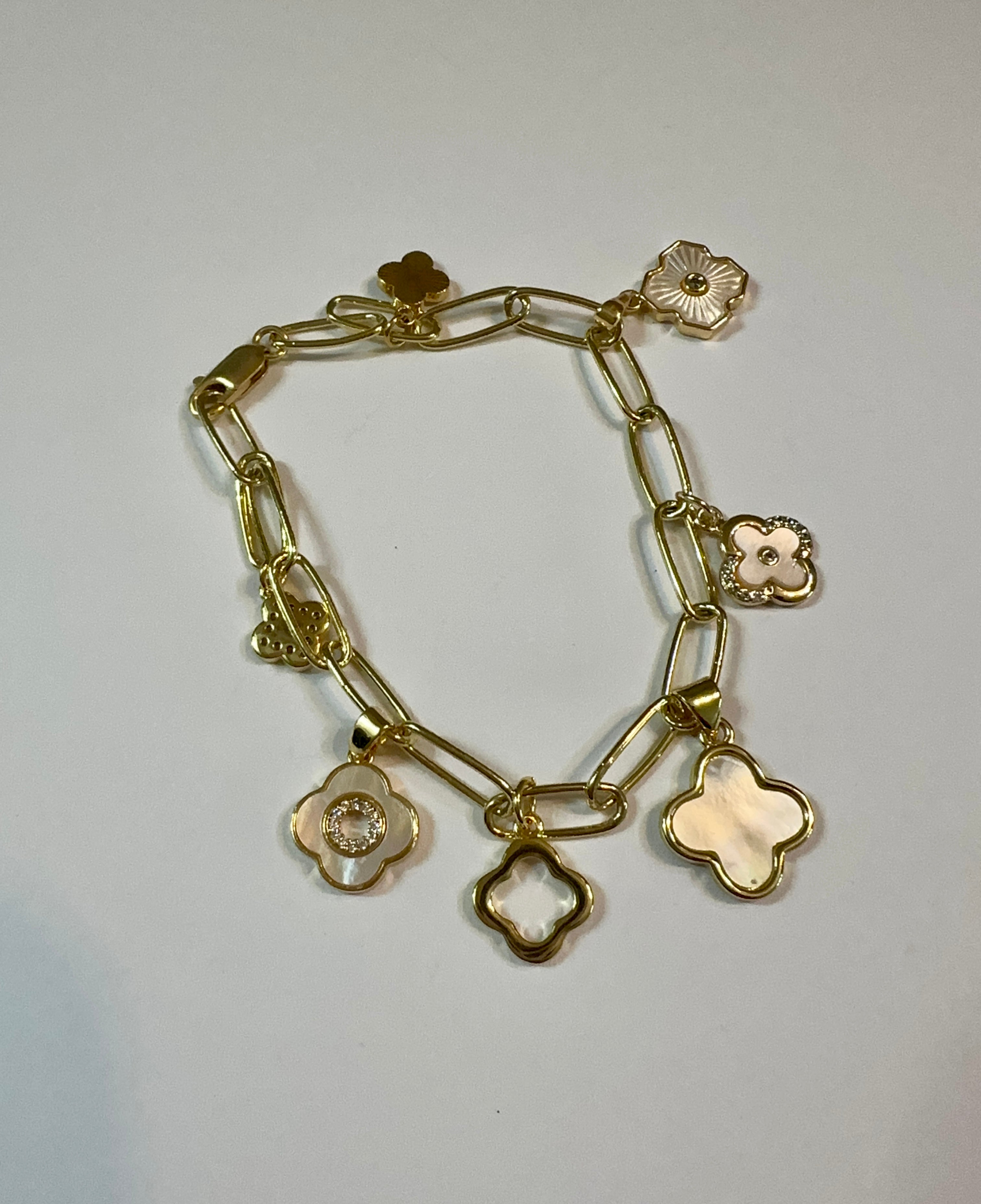 Gold Plated Quatrefoil Charm Bracelet