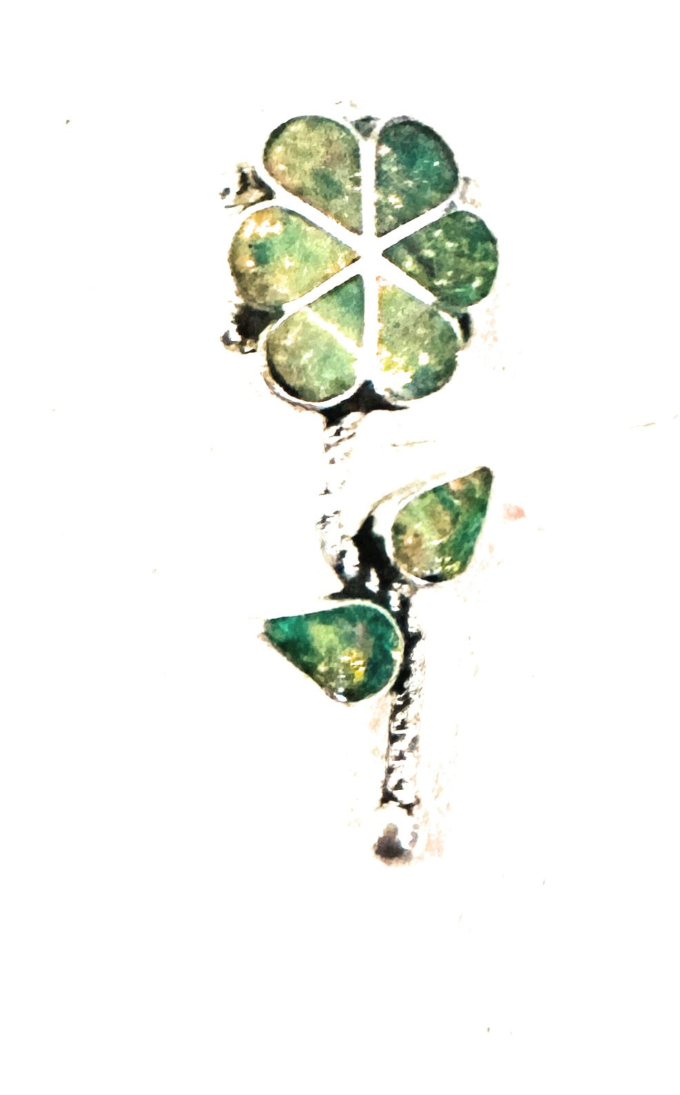 Zuni Green Opal & Sterling Silver Inlay Flower Pendant