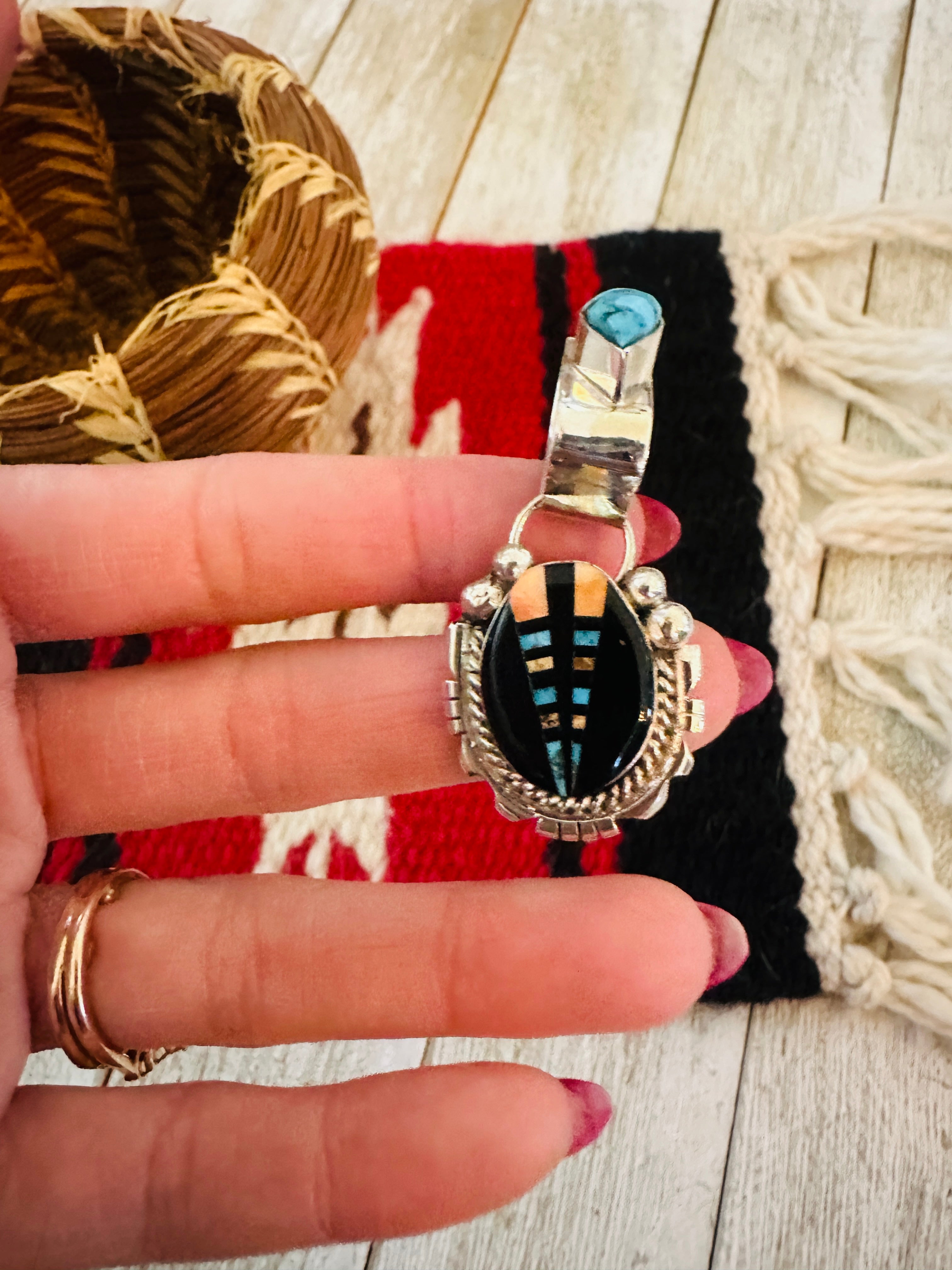 Handcrafted Sterling Silver and Multi Stone Inlay Pendant by Ray Jack