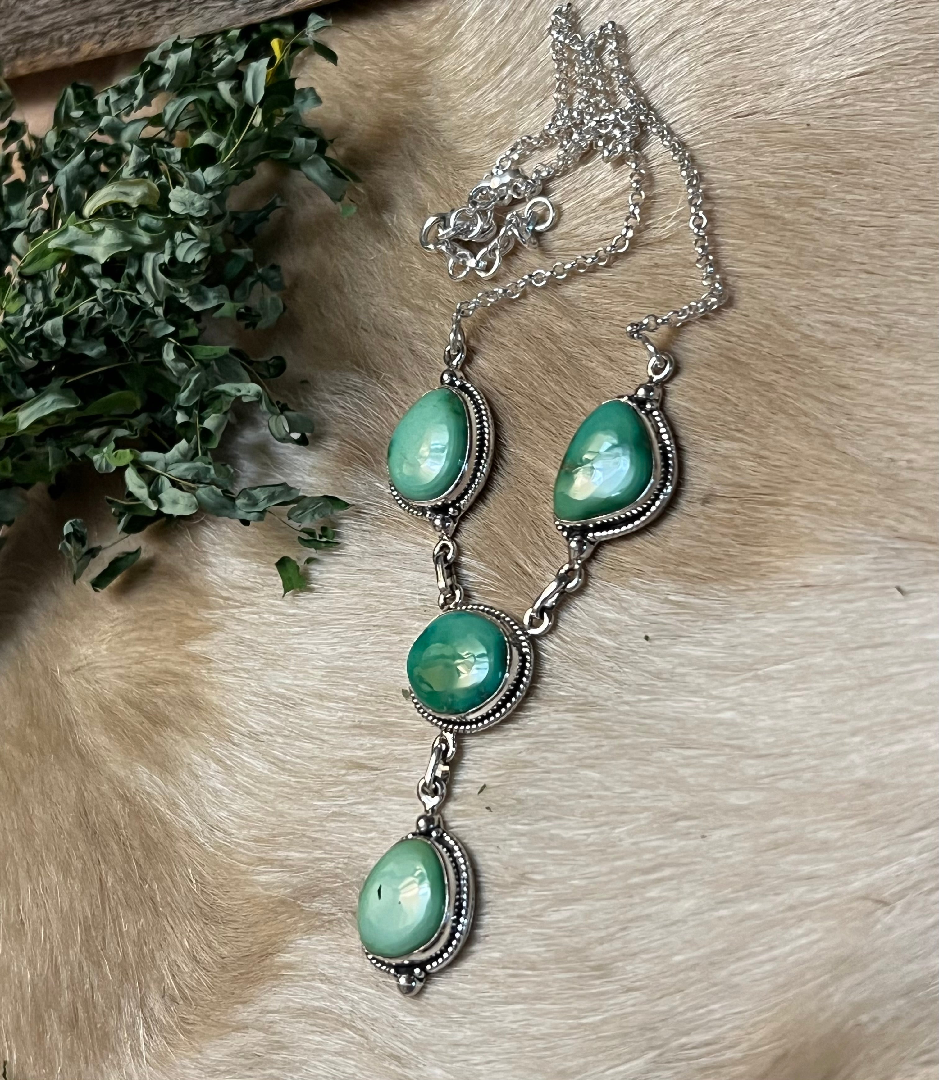 Handmade Emerald Valley Turquoise Drop Sterling Silver Necklace