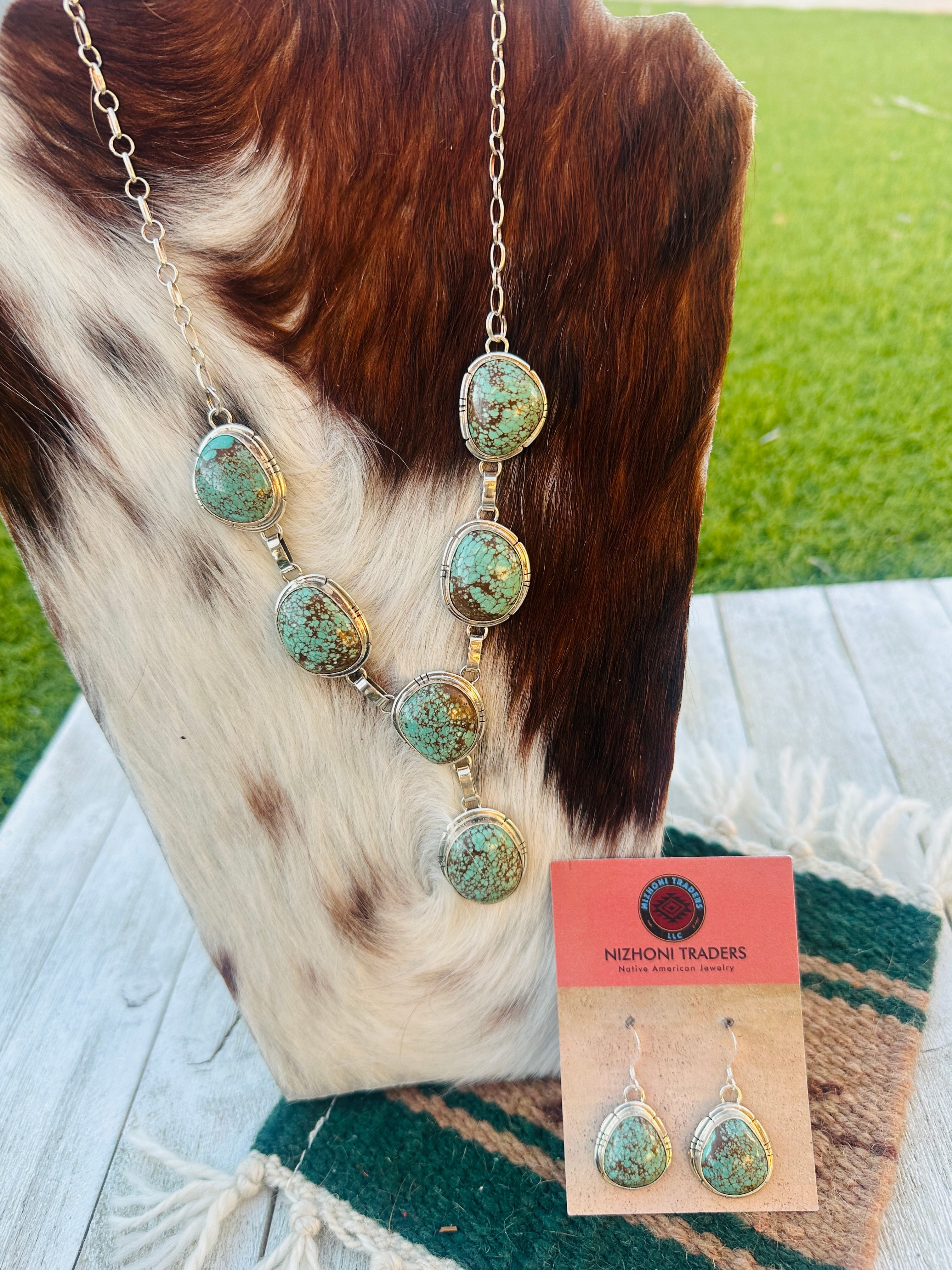 Handcrafted Royston Turquoise & Sterling Silver Necklace and Earring Set