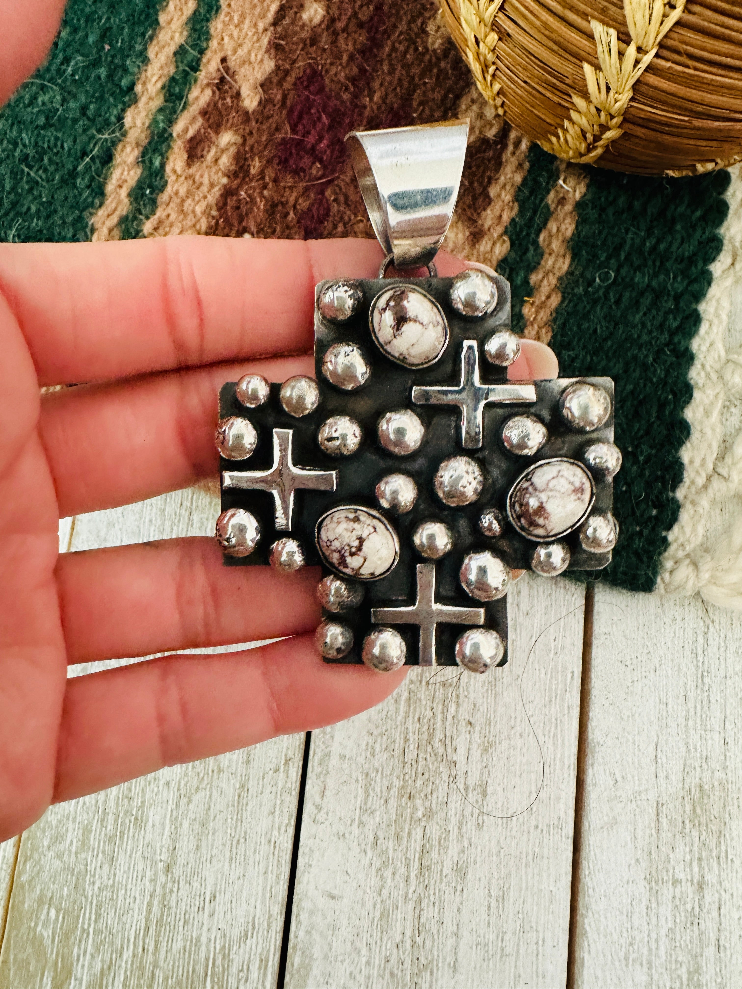 Navajo Sterling Silver & Wild Horse Cross Pendant by Chimney Butte