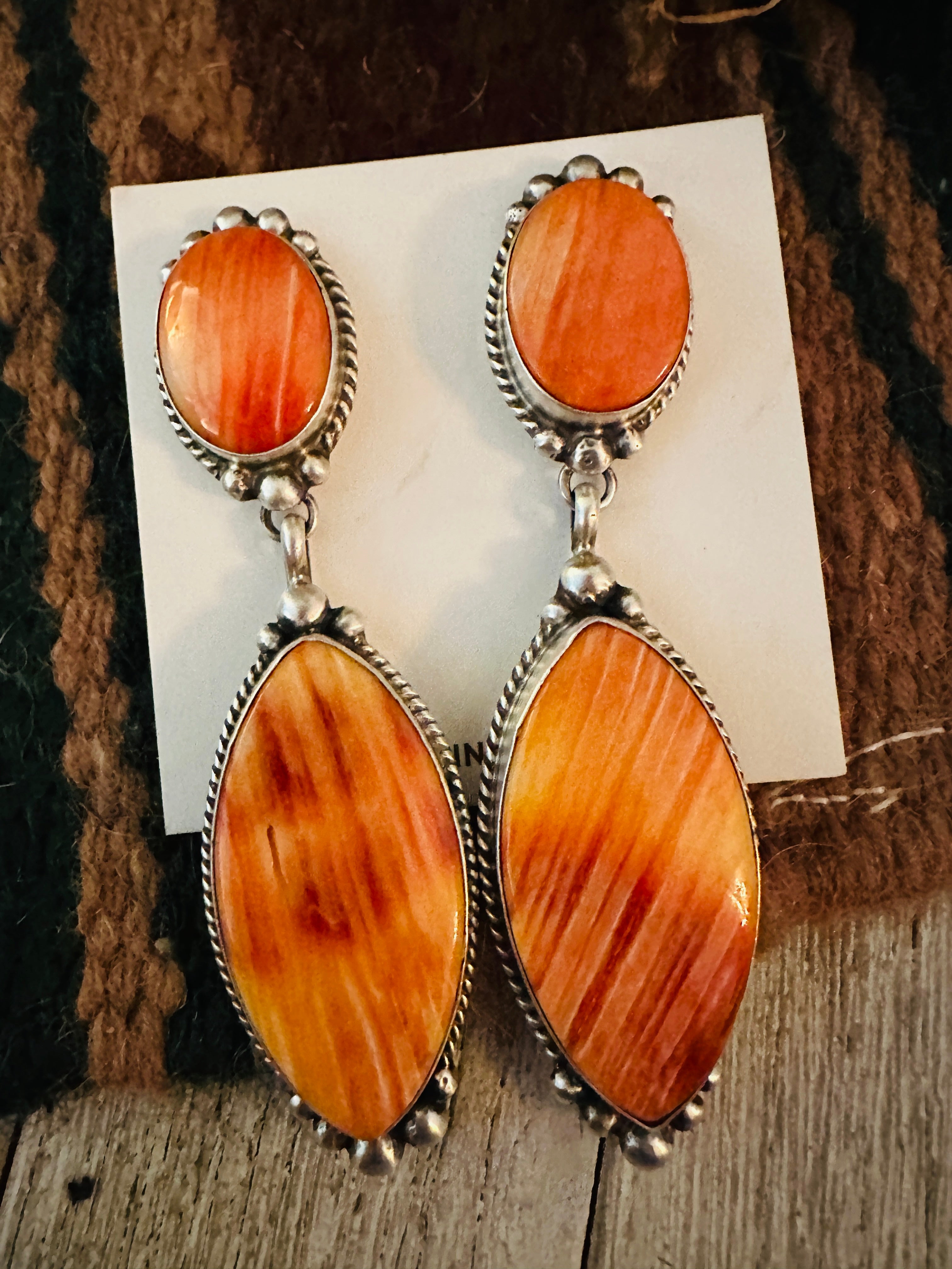 Handcrafted Orange Spiny and Sterling Silver Dangle Earrings by Elouise Kee