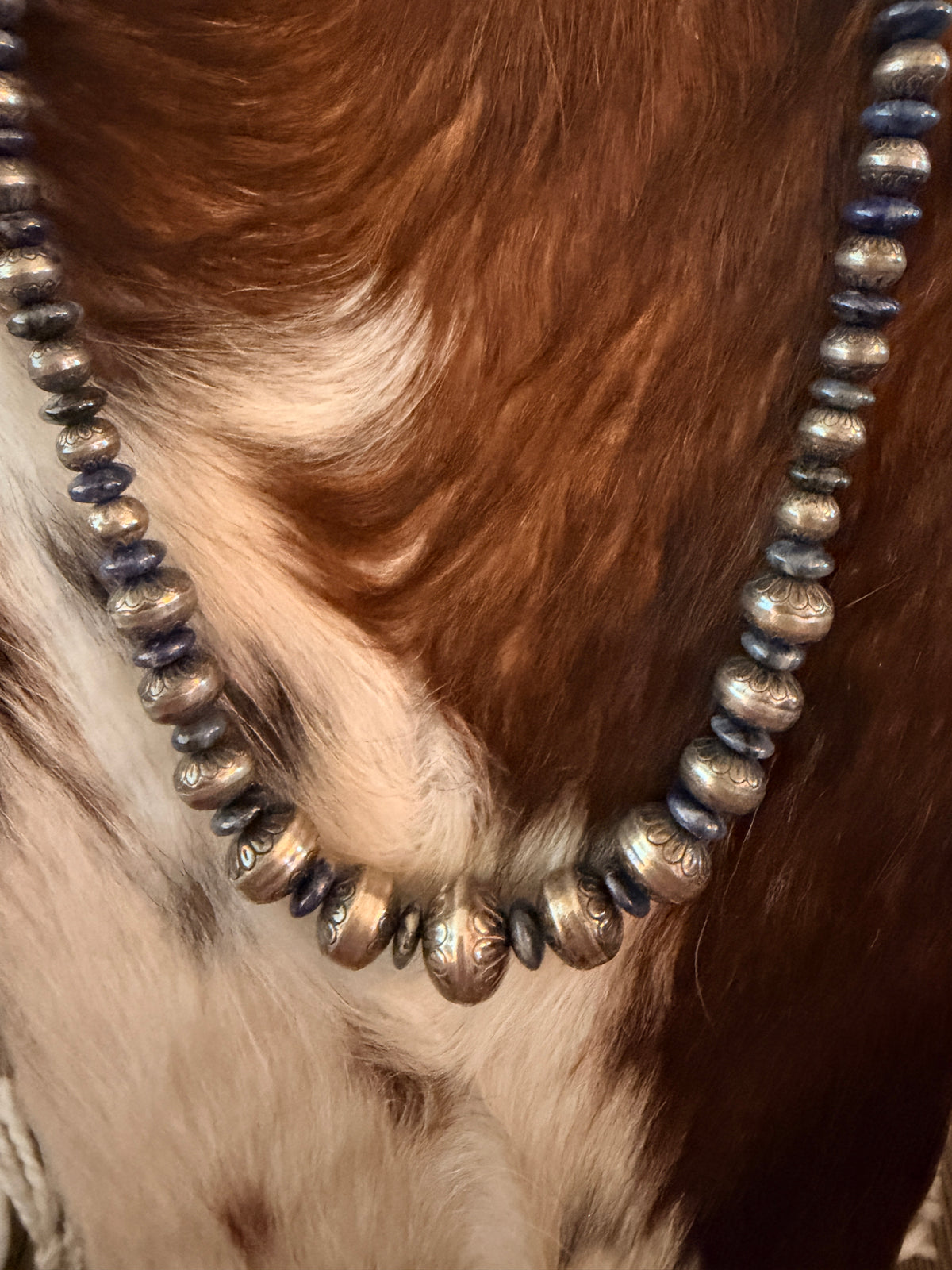 Old Pawn Handcrafted Sterling Silver Pearl & Lapis 16” Beaded Necklace
