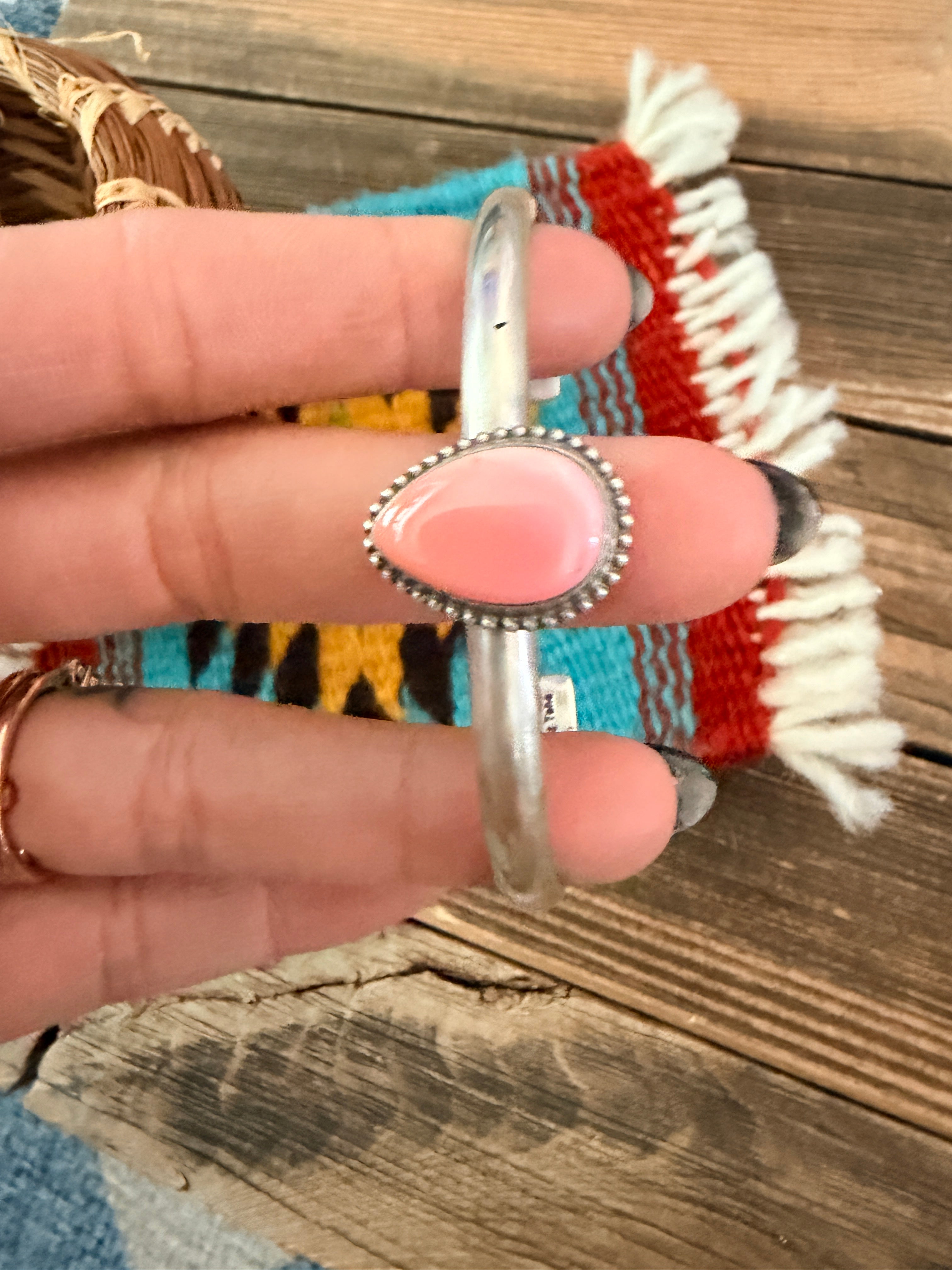 Handcrafted Queen Pink Conch & Sterling Silver Cuff Bracelet
