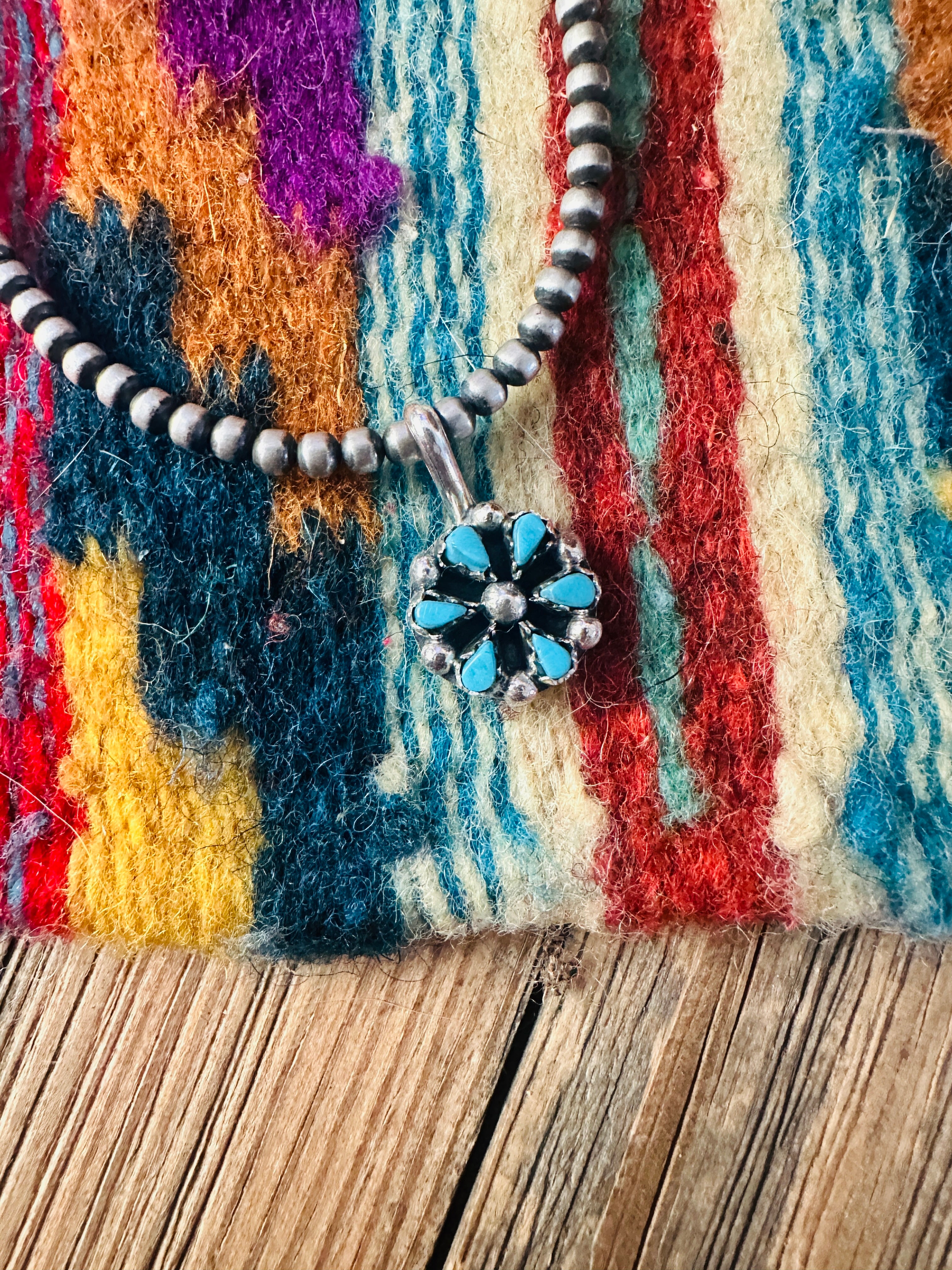 Handcrafted Sterling Silver and Turquoise Petit Point Pendant