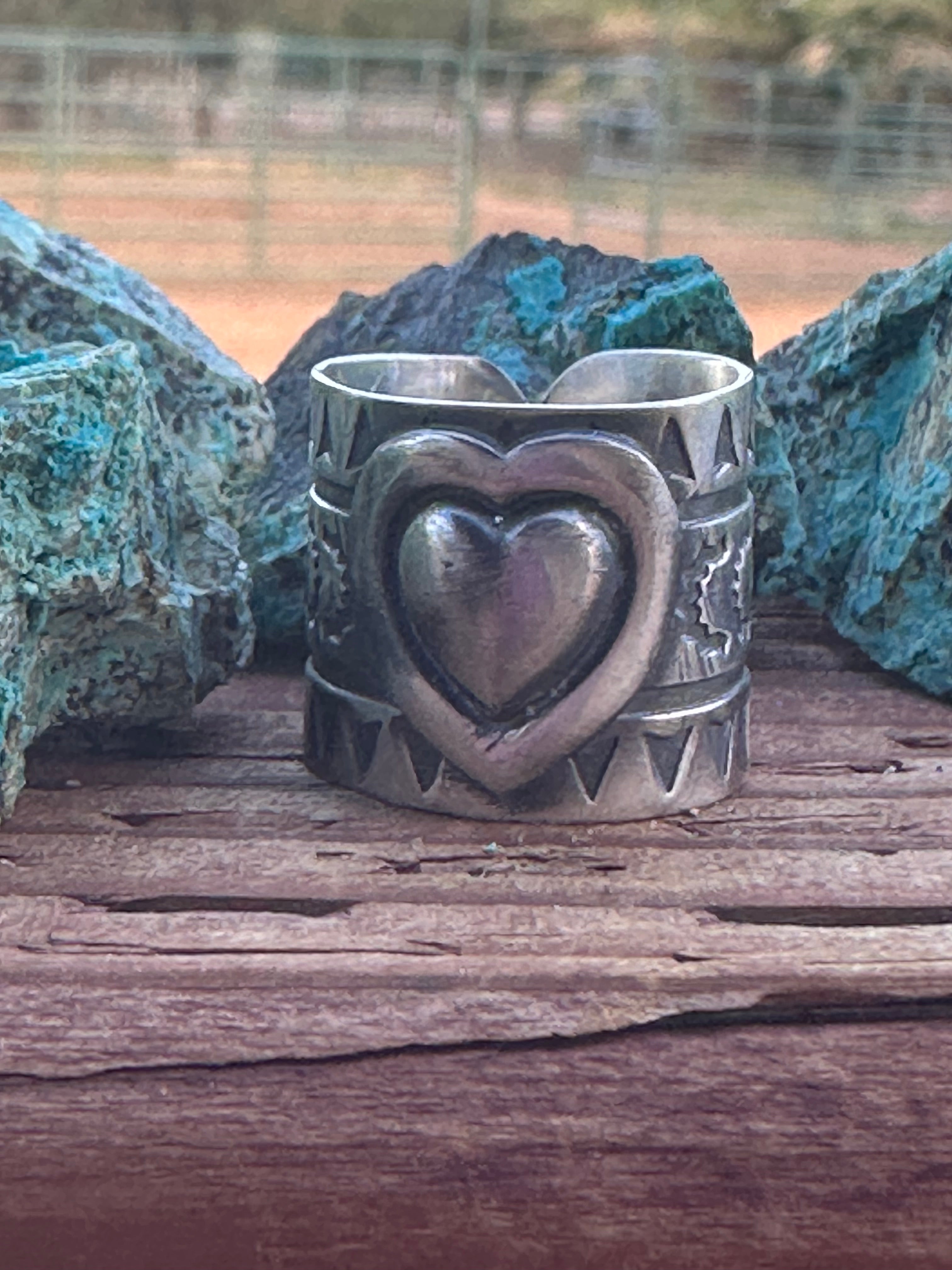 Double Heart Handmade Sterling Silver Adjustable Concho Ring