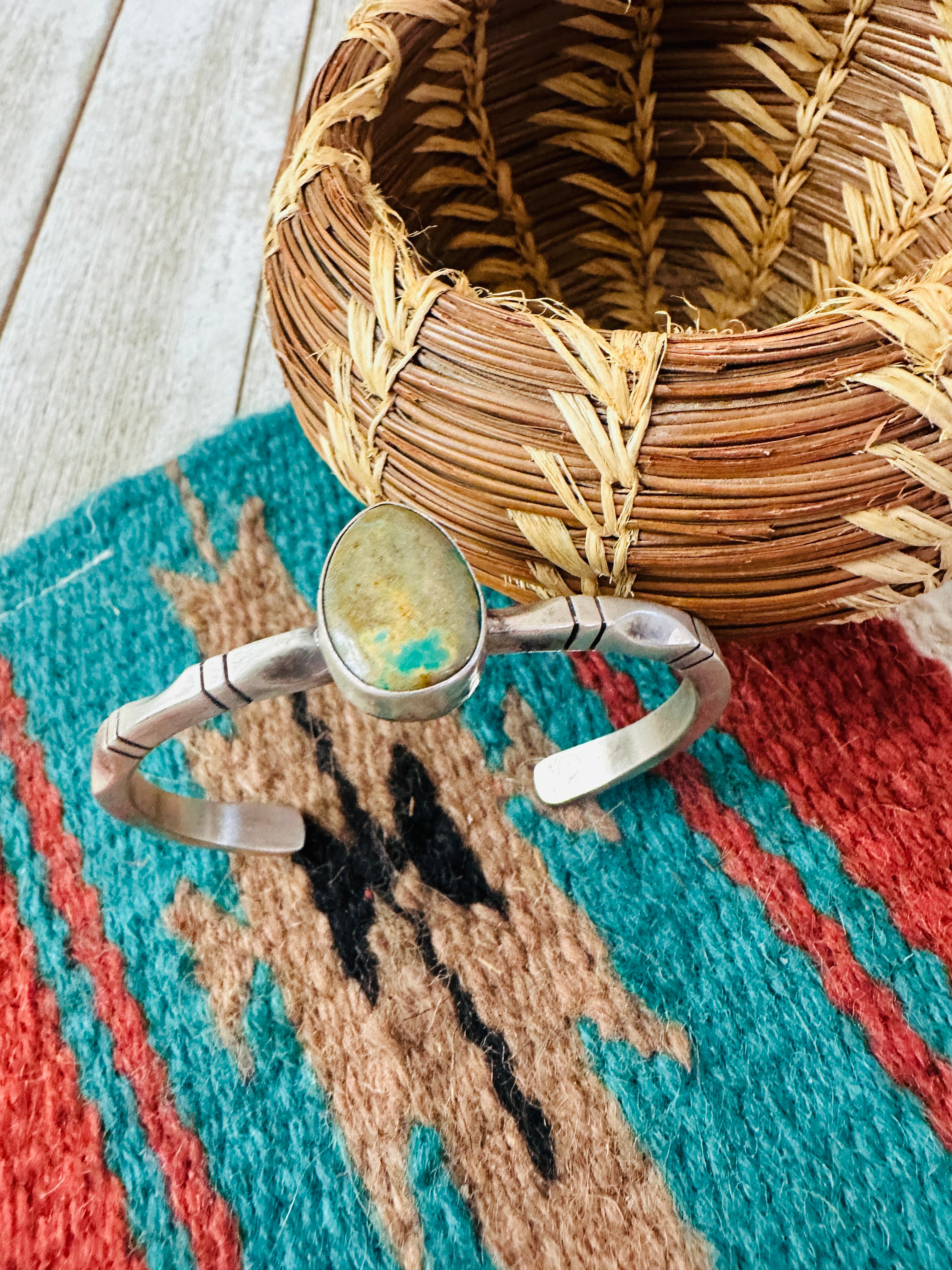 Handcrafted Sterling Silver & Royston Turquoise Cuff Bracelet by Tahe