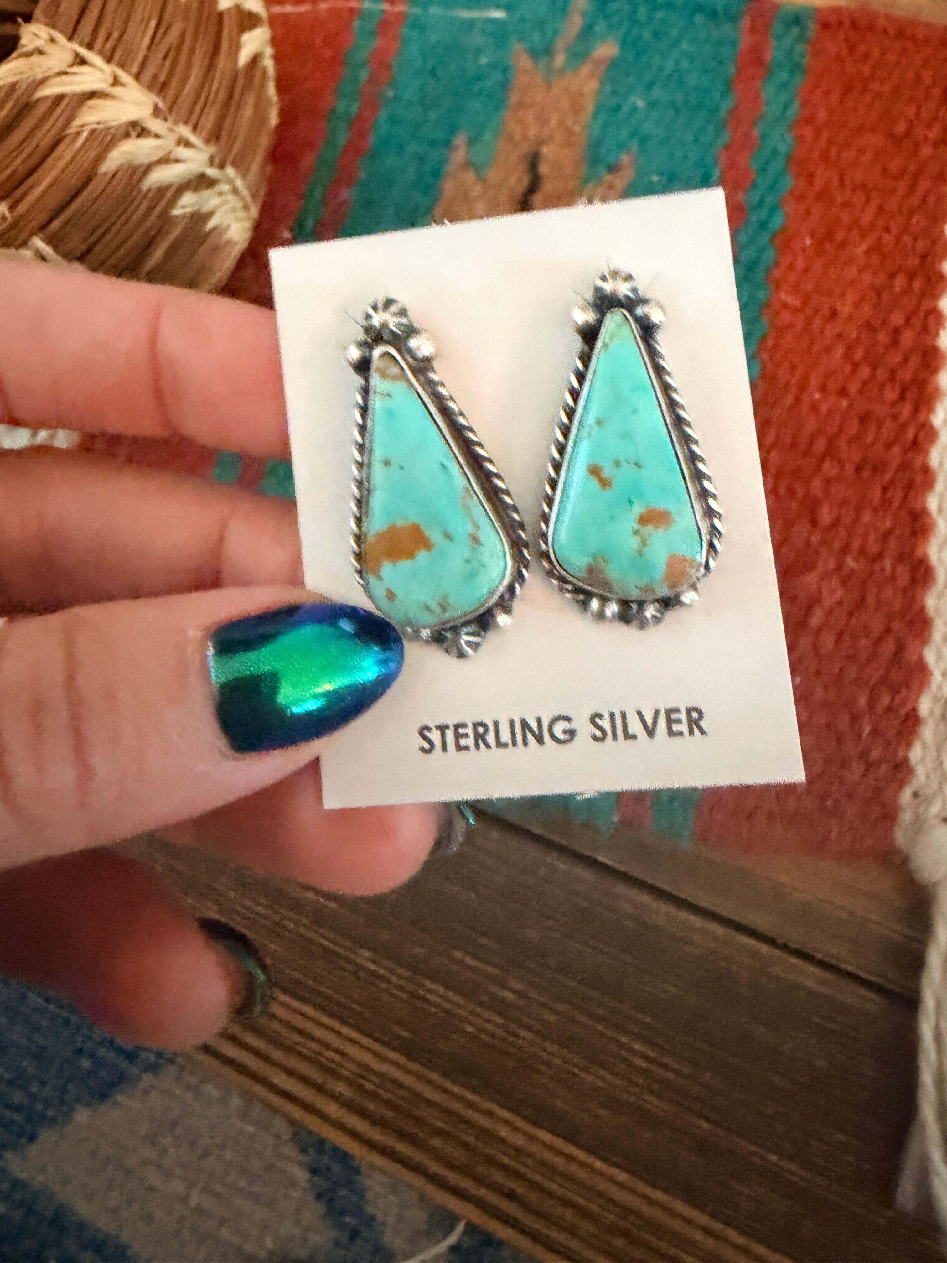 Handcrafted Turquoise & Sterling Silver Post Earrings
