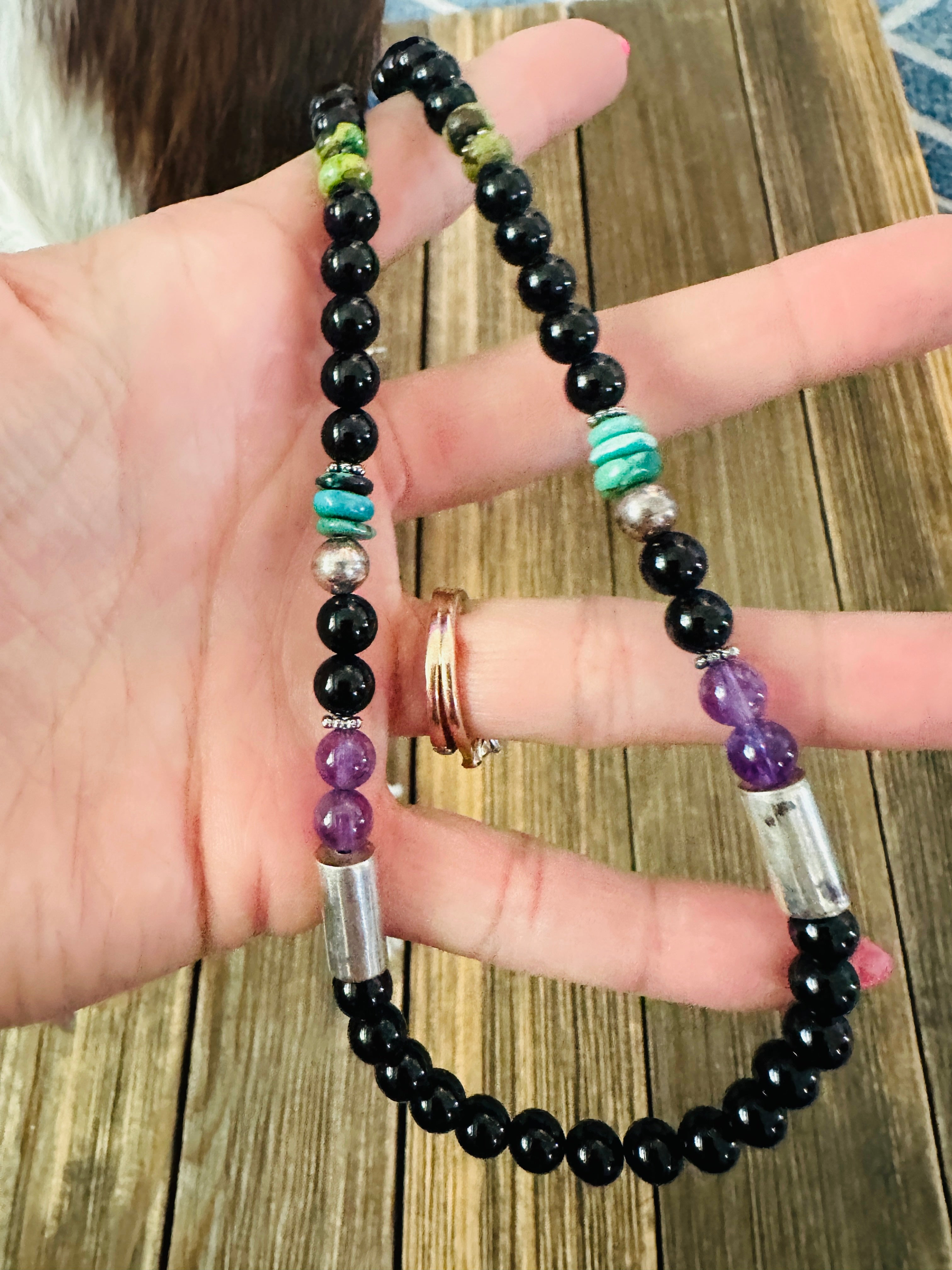 Handcrafted Multi Stone & Sterling Silver Beaded 18” Necklace by T & R Singer