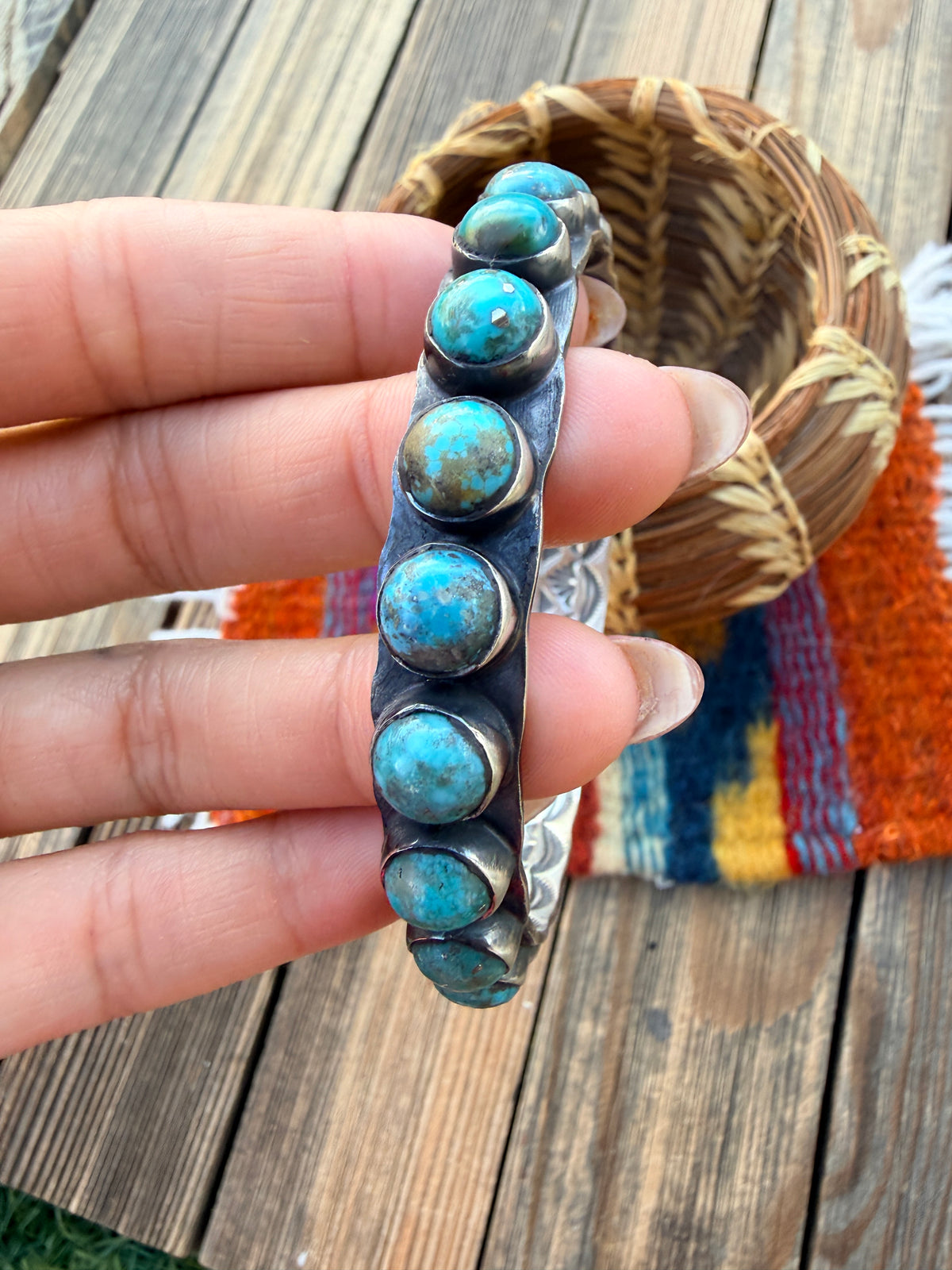 Handcrafted Turquoise & Sterling Silver Bangle Bracelet