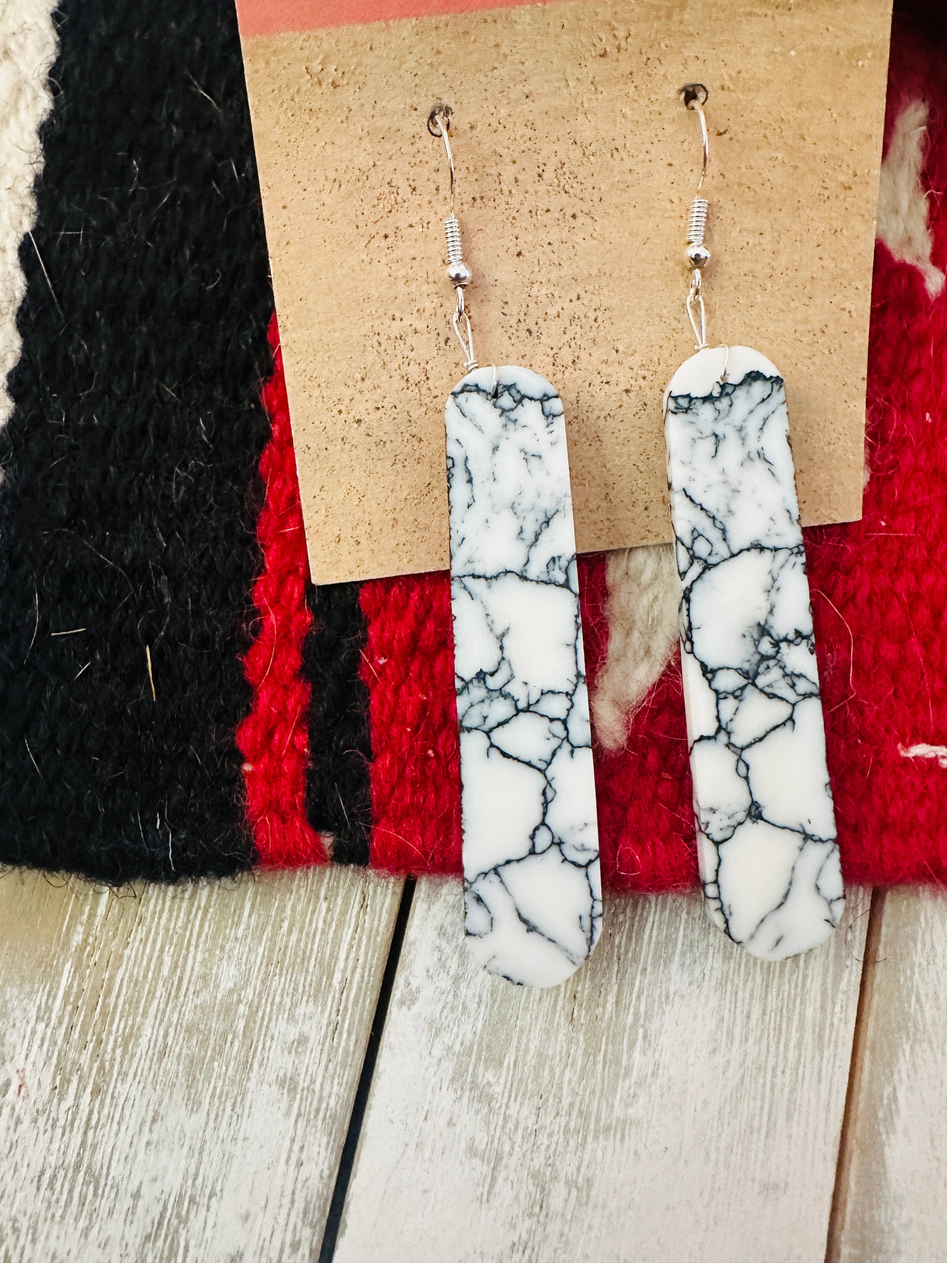 Handcrafted Howlite & Sterling Silver Slab Dangle Earrings