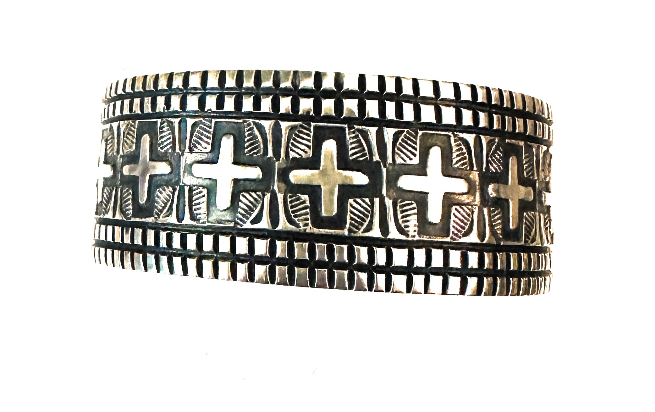 Navajo Hand Stamped Sterling Silver Cross Cuff Bracelet By Elvira Bill