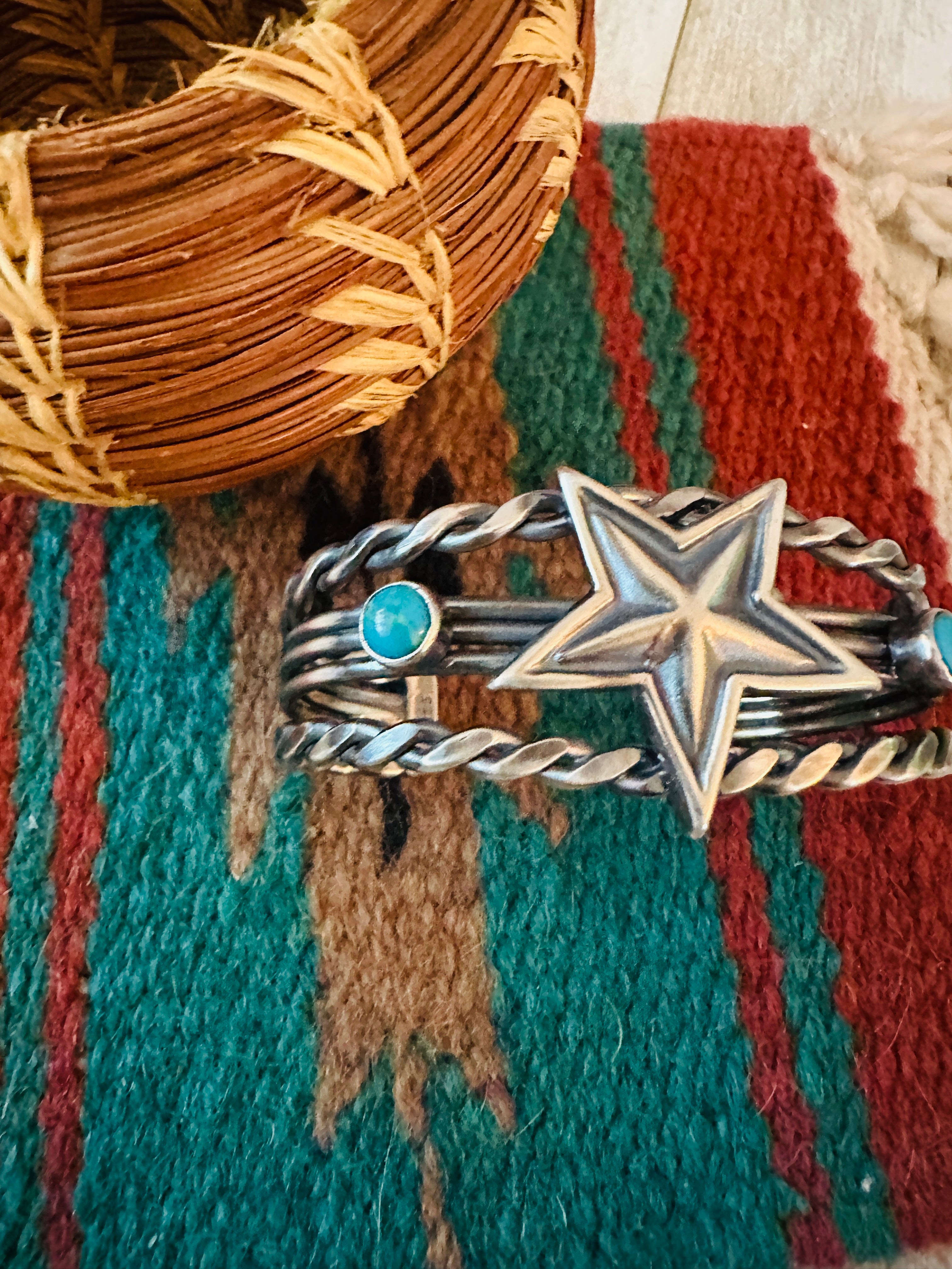 Handcrafted Sterling Silver & Turquoise Star Cuff Bracelet