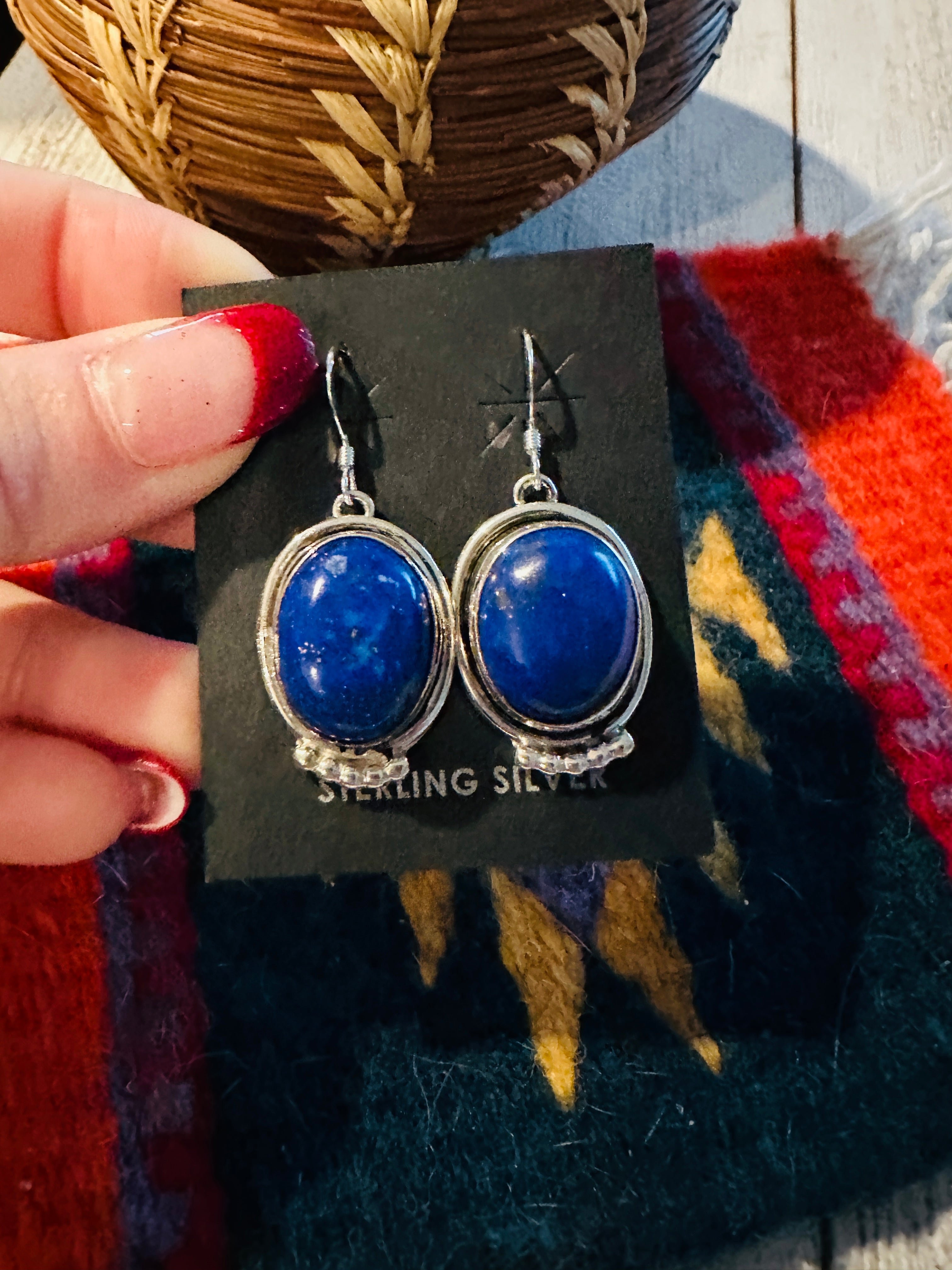 Navajo Lapis and Sterling Silver Dangle Earrings