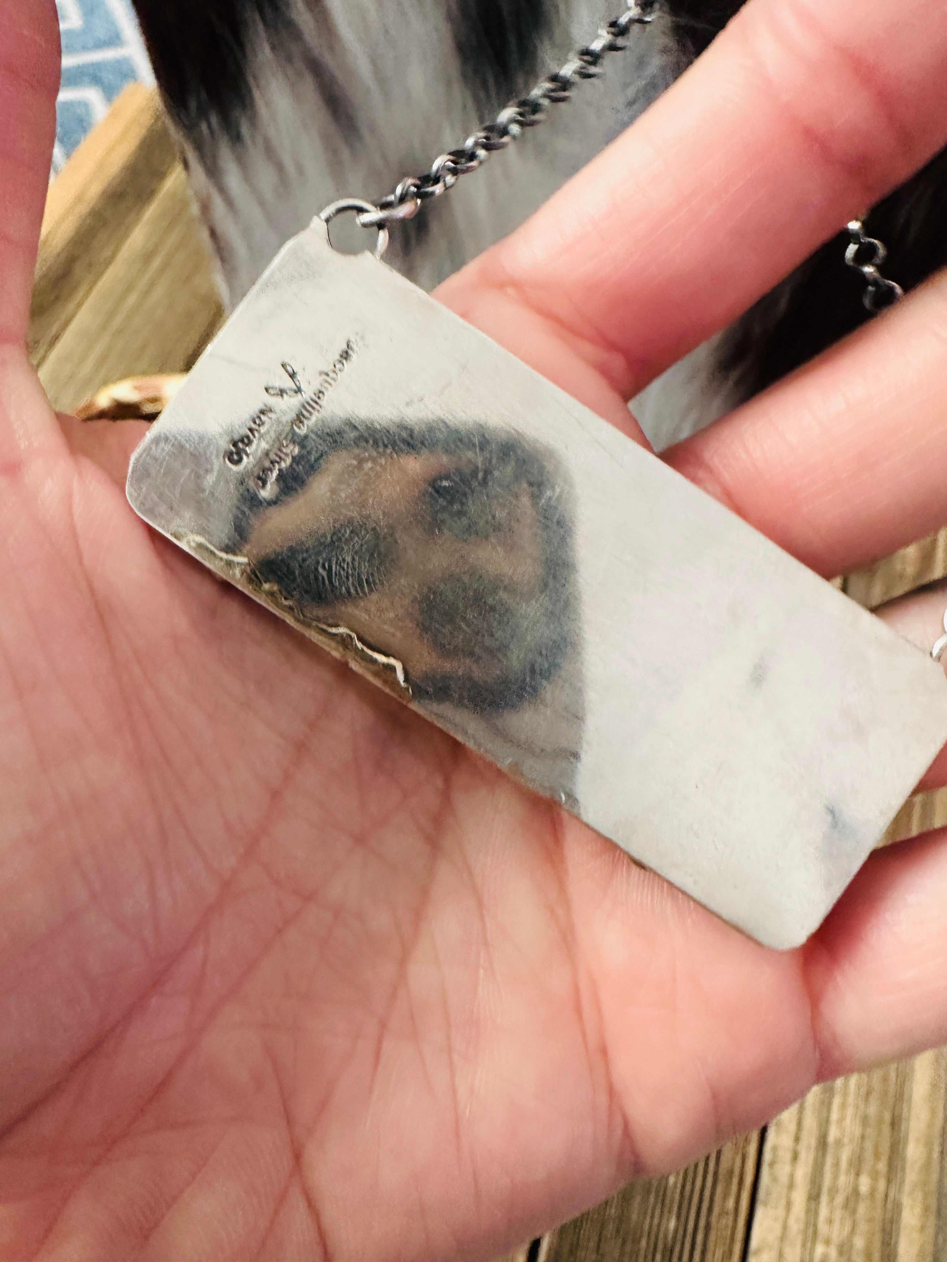 Handcrafted Mother of Pearl, CZ & Sterling Silver Bar Necklace by Jacqueline Silver