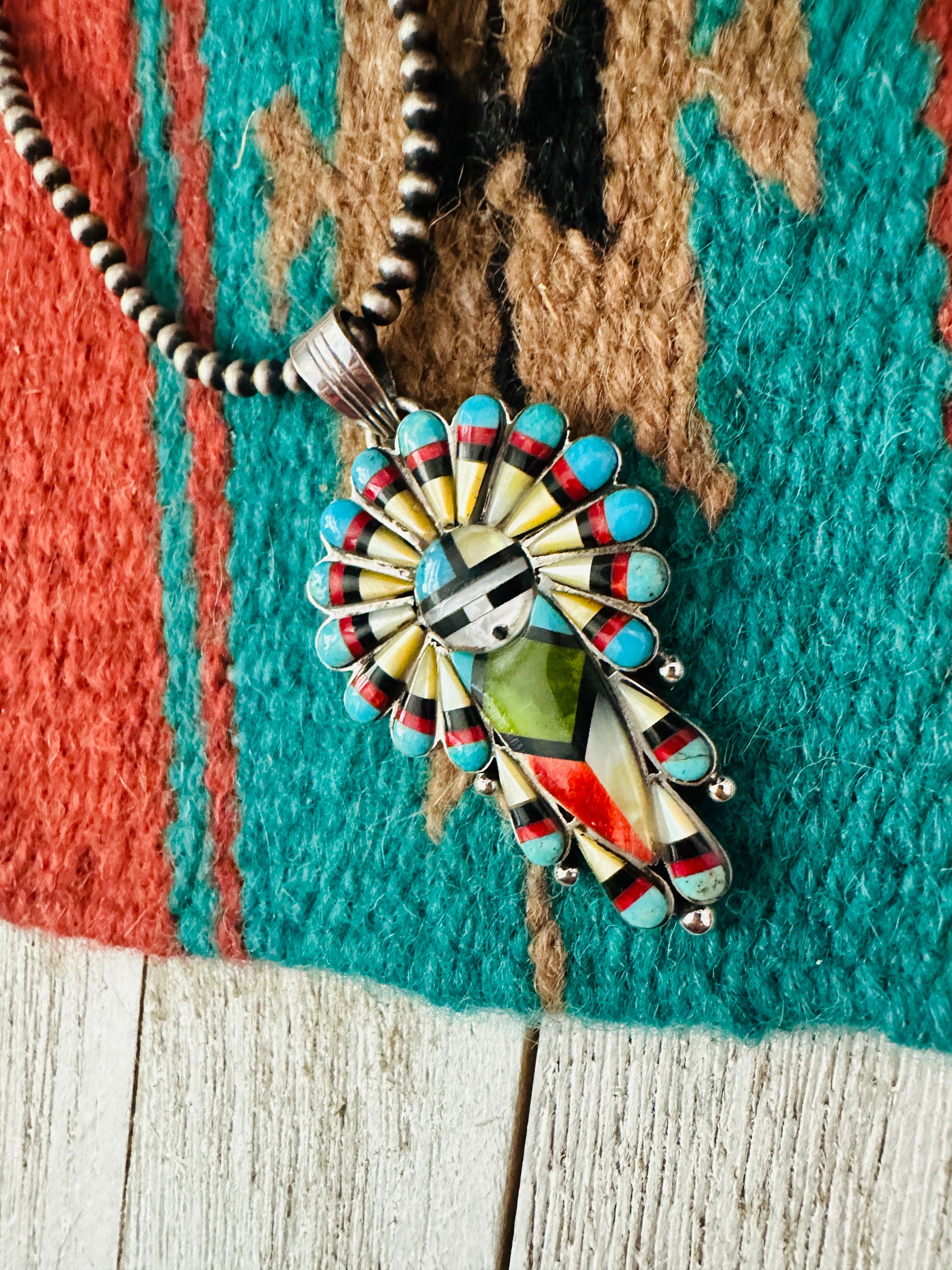 Gorgeous Handmade Sterling Silver & Multi Stone Kachina Pendant