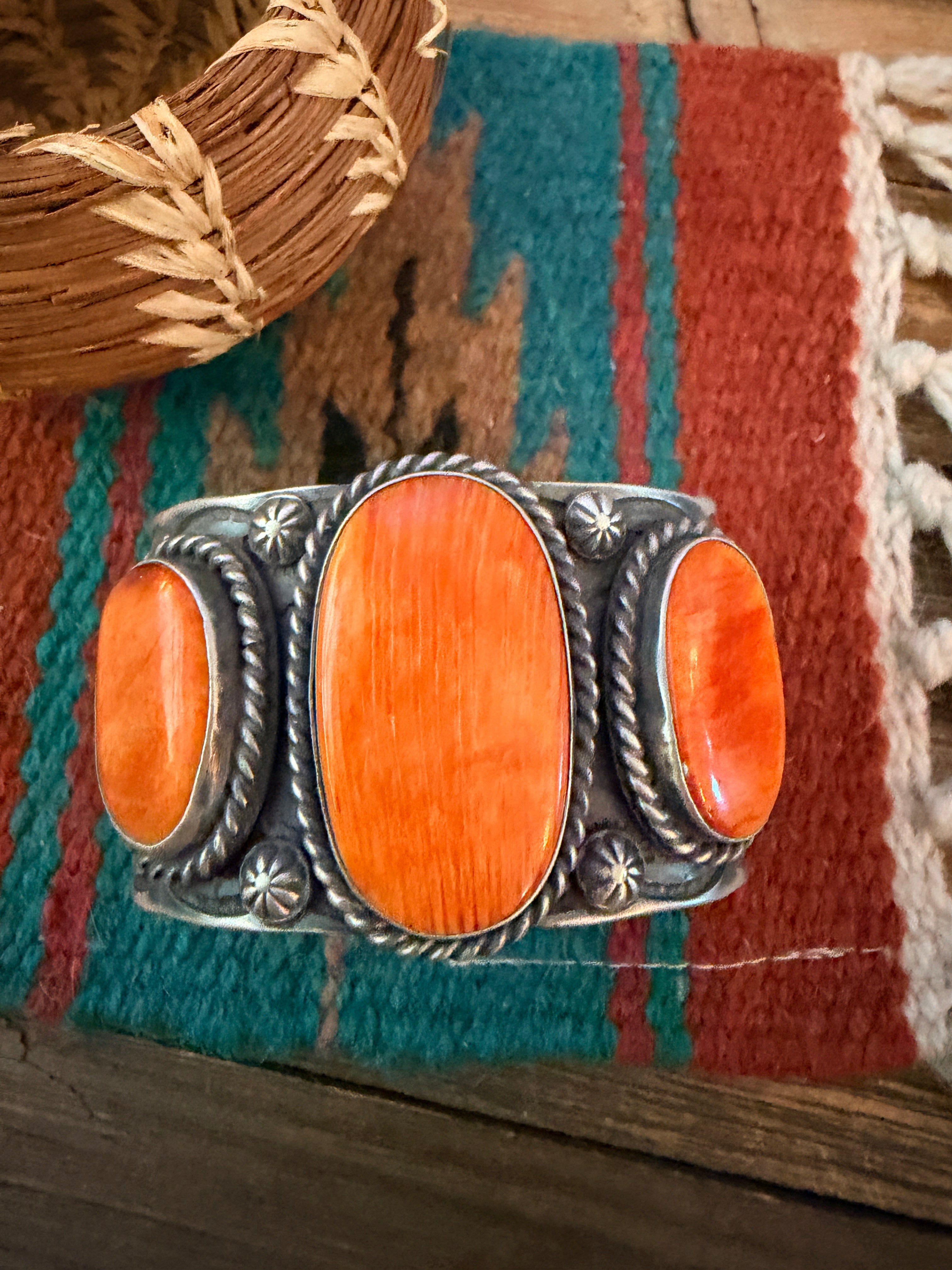 Handcrafted Orange Spiny & Sterling Silver Cuff Bracelet by Chimney Butte