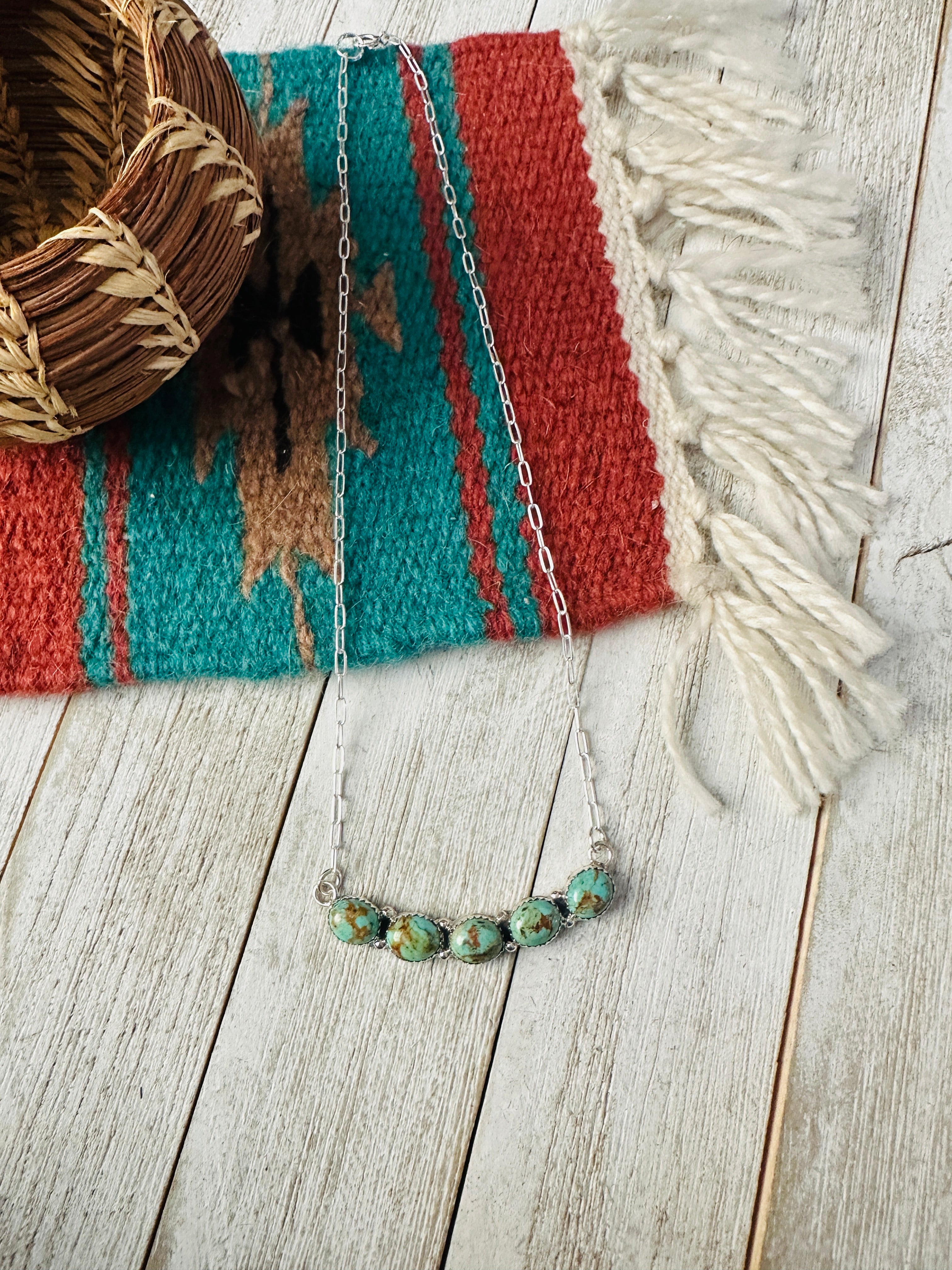 Navajo Turquoise & Sterling Silver Five Stone Necklace