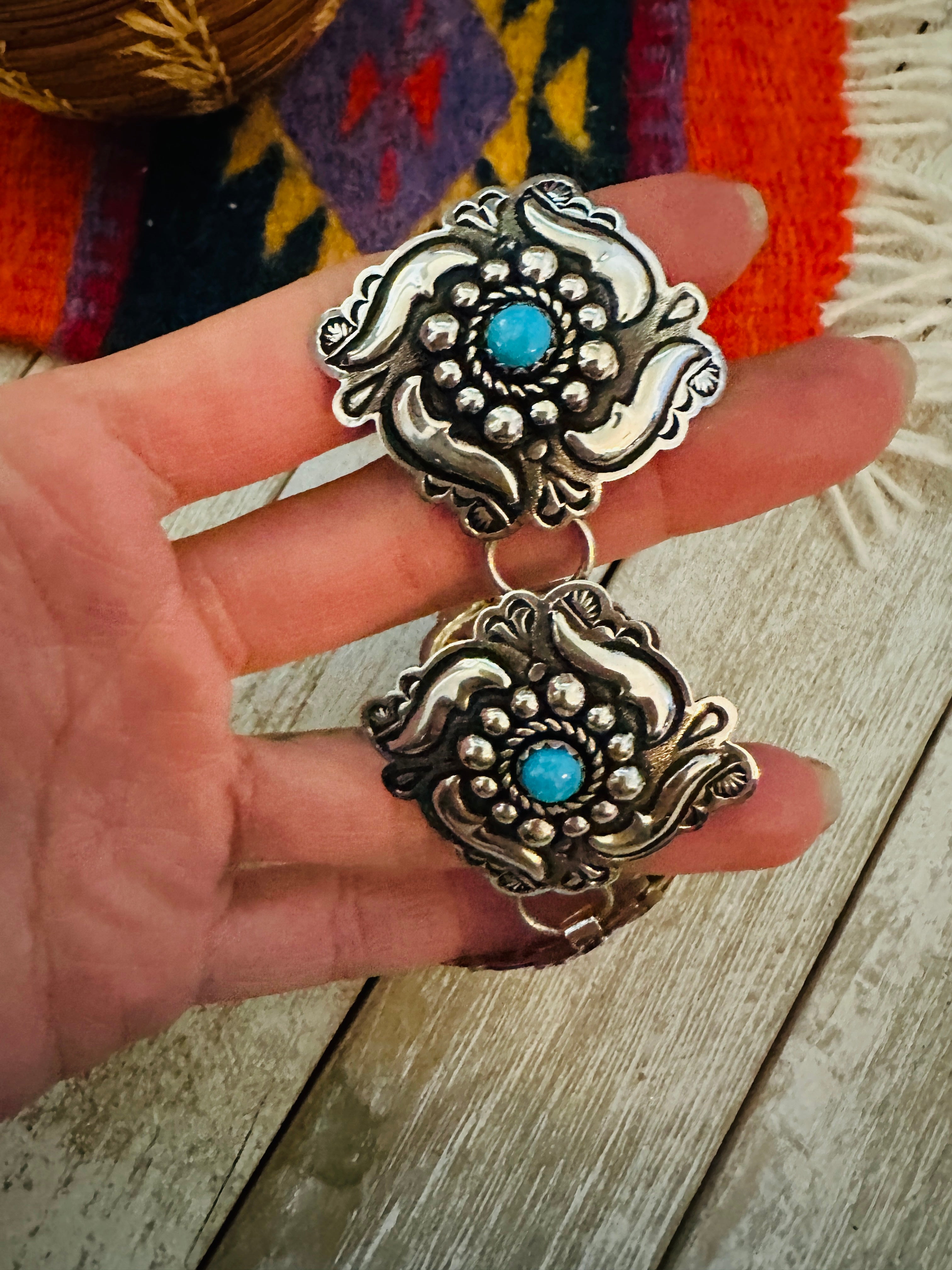 Navajo Turquoise & Sterling Silver Concho Link Bracelet