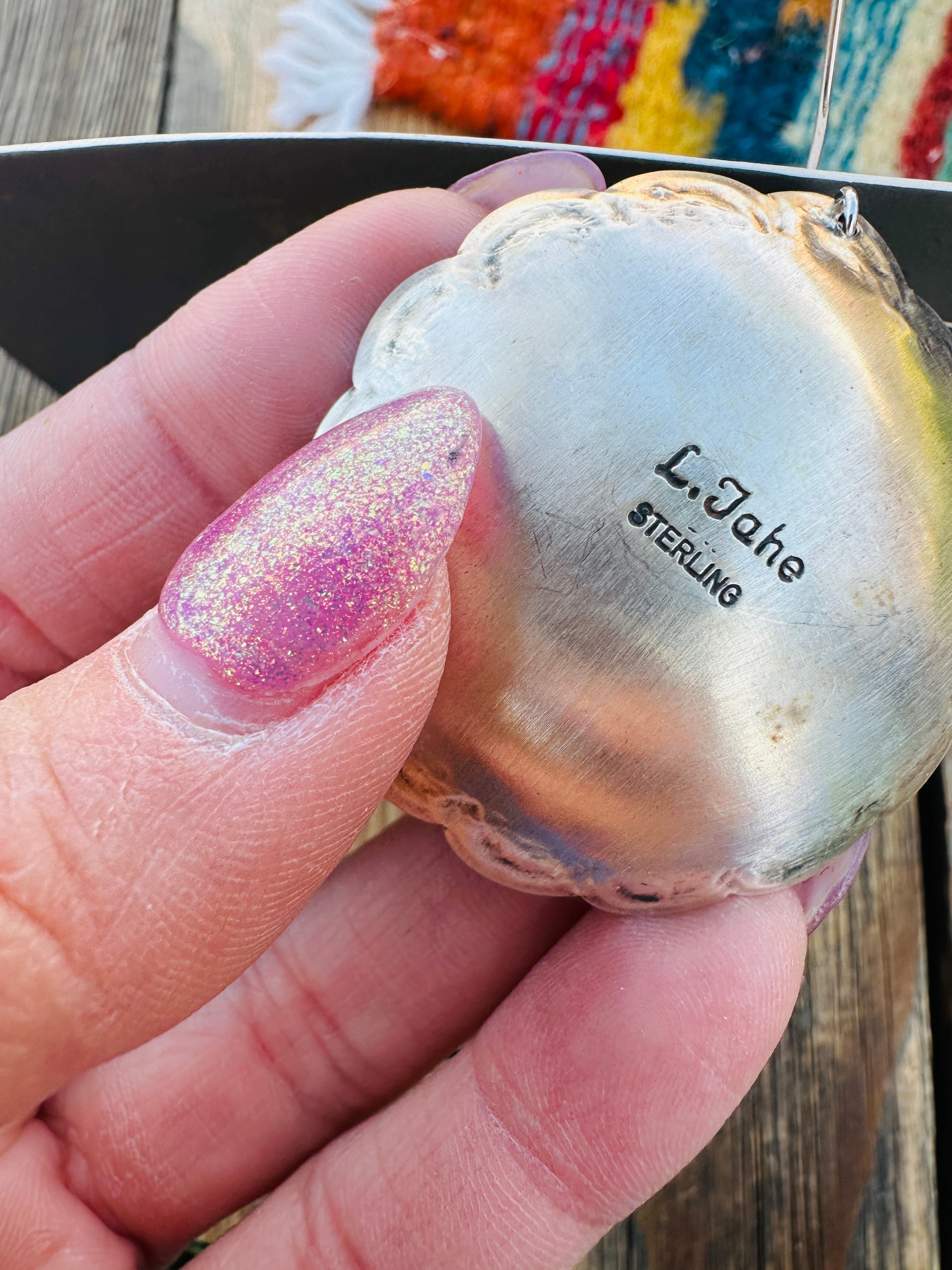 Handcrafted Sterling Silver Concho Dangle Earrings by Leander Tahe