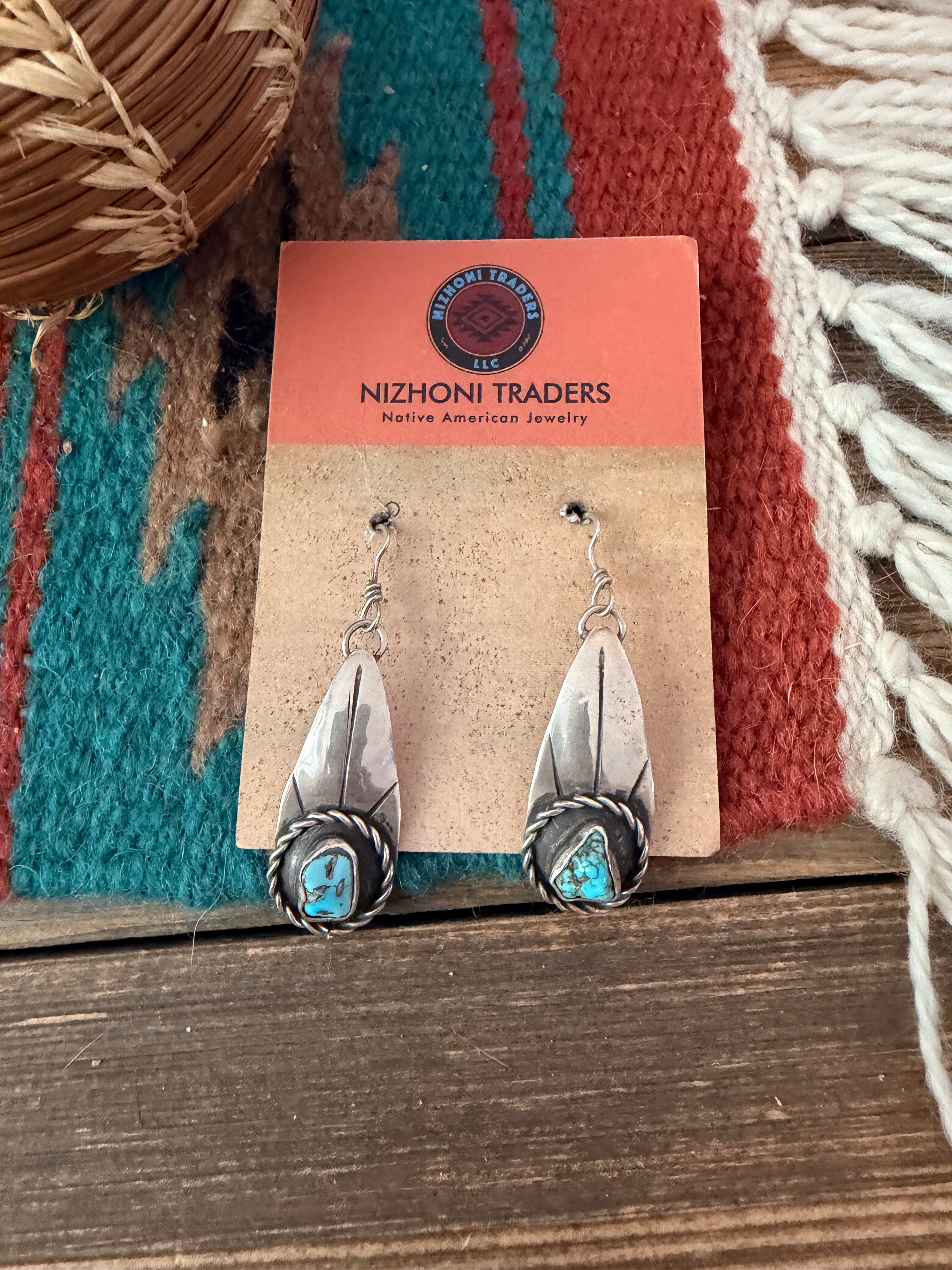 Old Pawn Handcrafted Sterling Silver & Turquoise Dangle Earrings