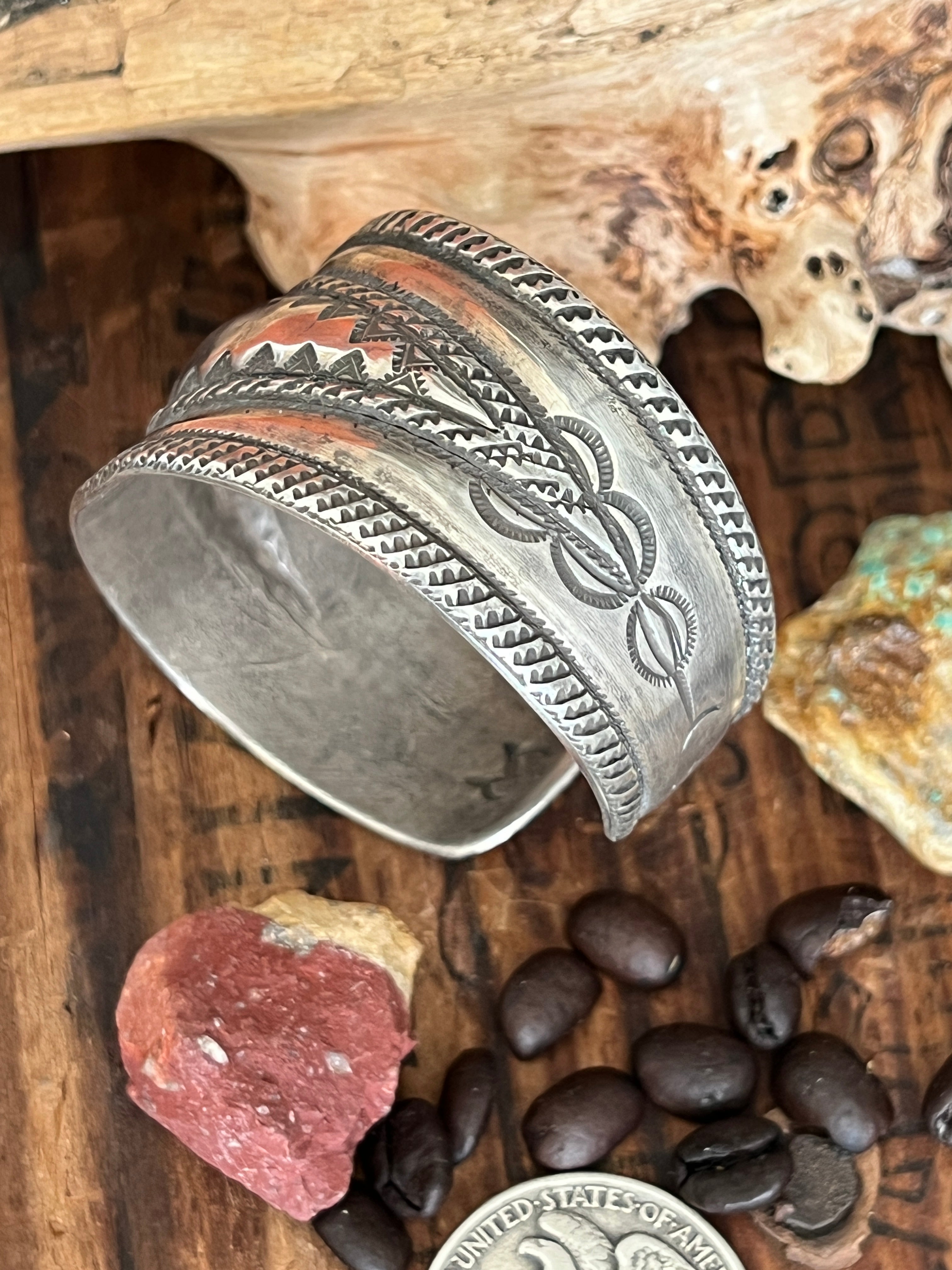 Hand Forged Old Pawn Sterling Silver Repousse Ingot Cuff Bracelet by Santa Fe Artist, Buffalo, The Monsoon