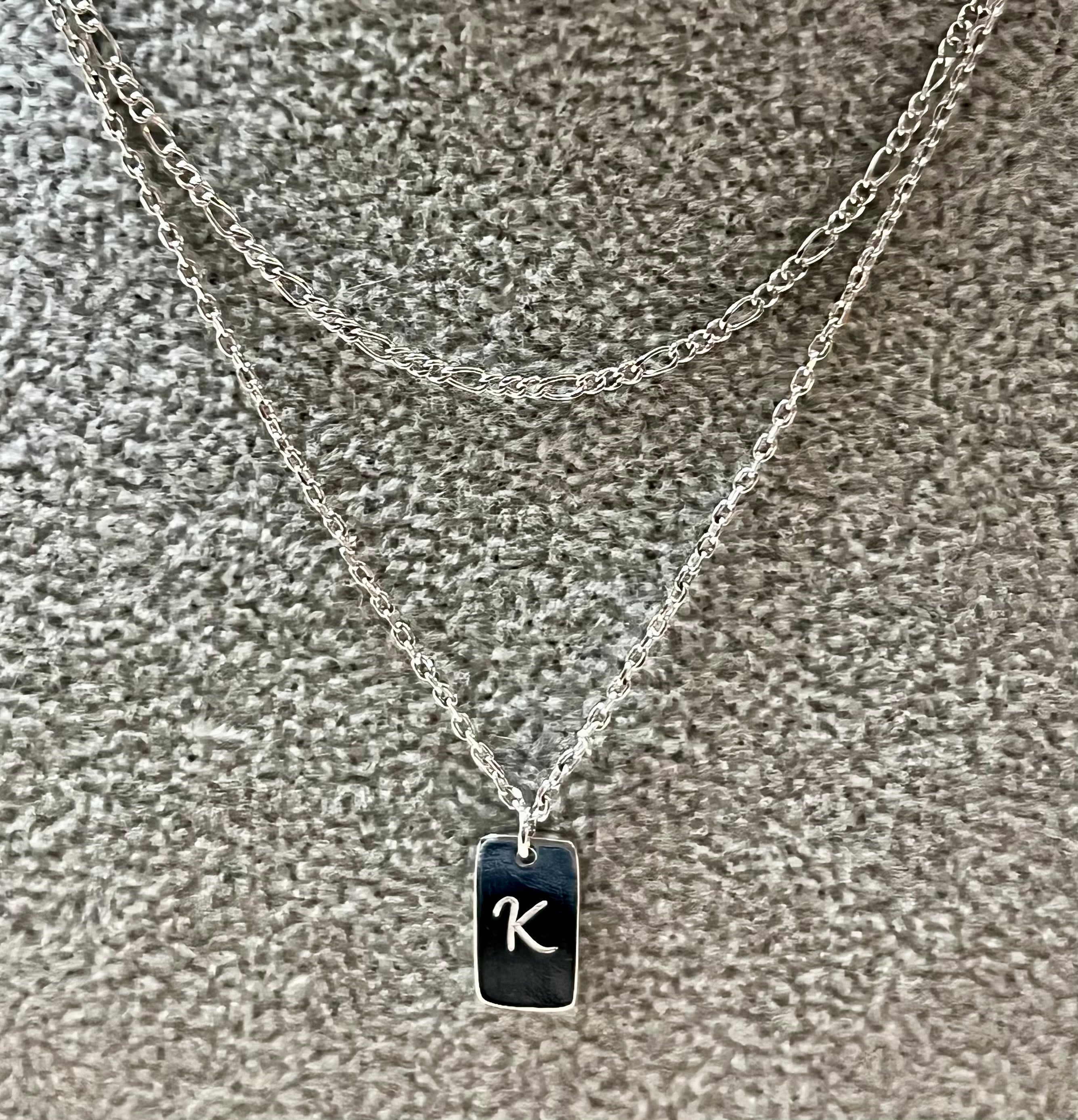 Initial Tag Layered Chain “K” Necklace