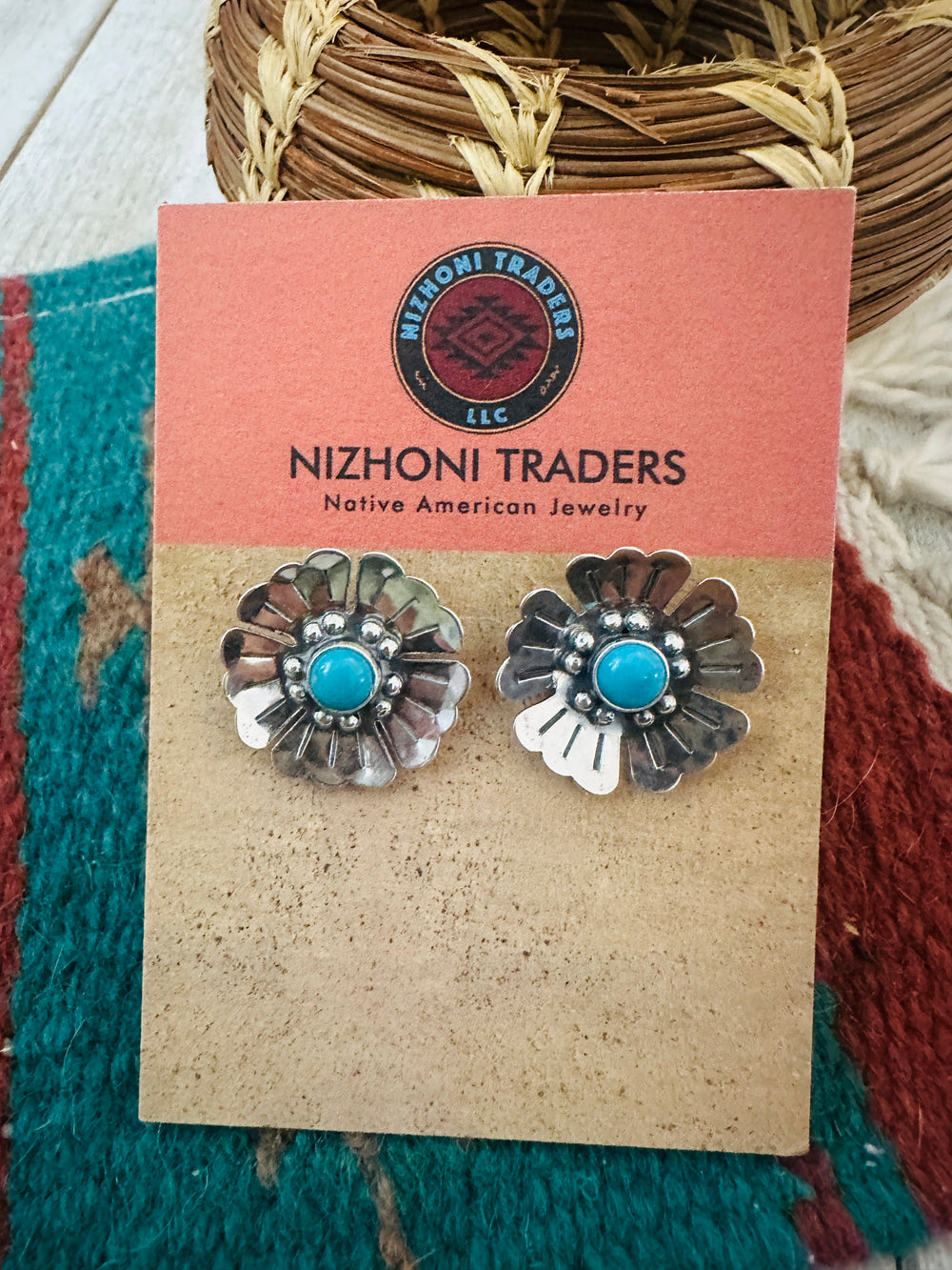 Sterling Silver & Turquoise Flower Stud Earrings