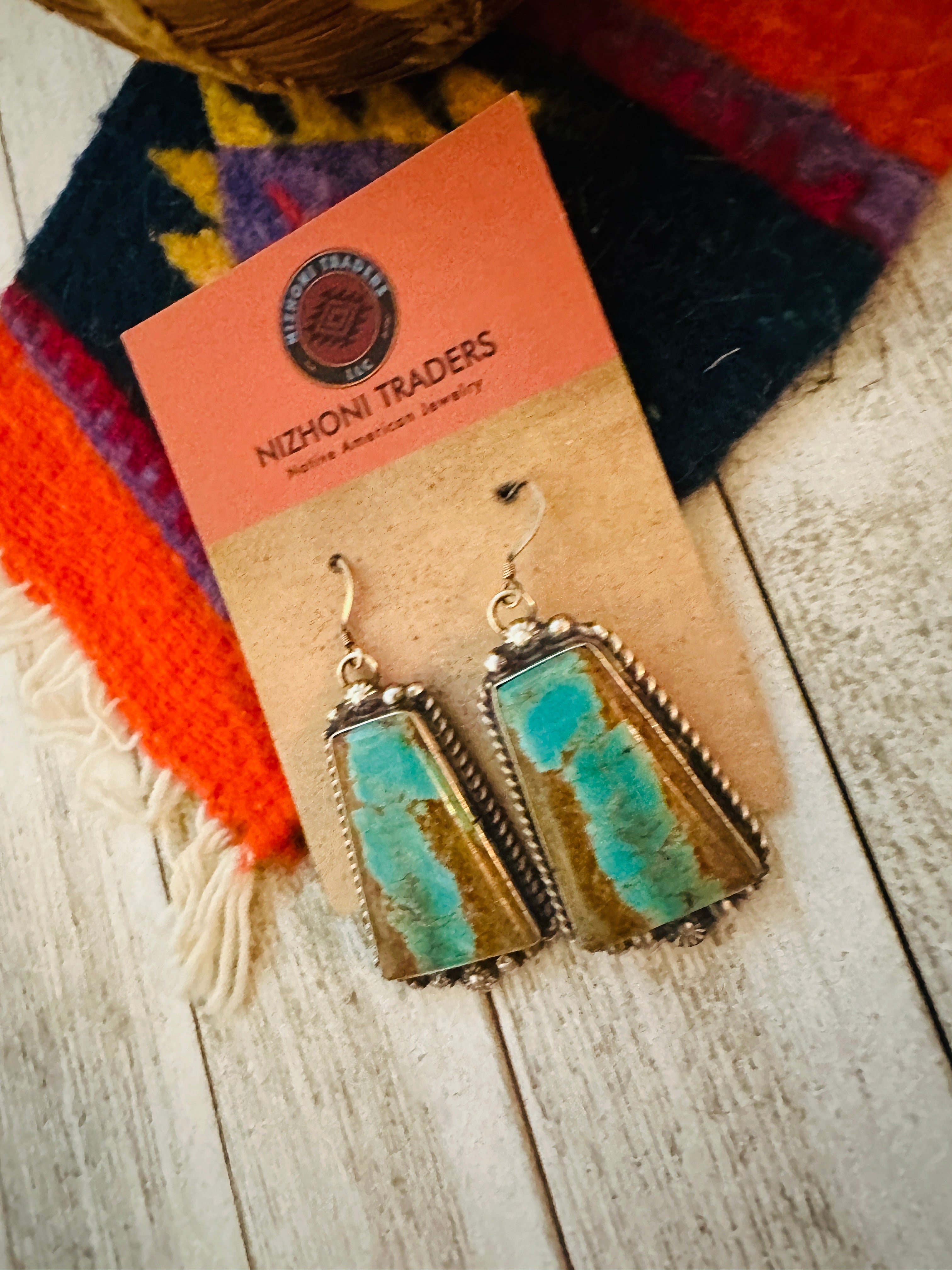 Navajo Number 8 Turquoise And Sterling Silver Dangle Earrings