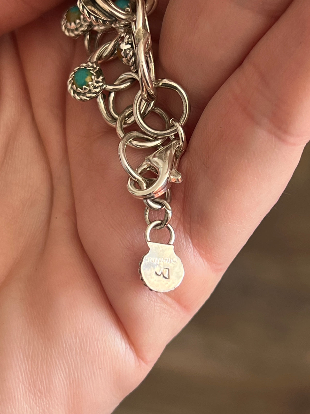 Handcrafted Sterling and Snake Eye Turquoise Link Necklace, Bracelet & Earrings by Dillon Cheama