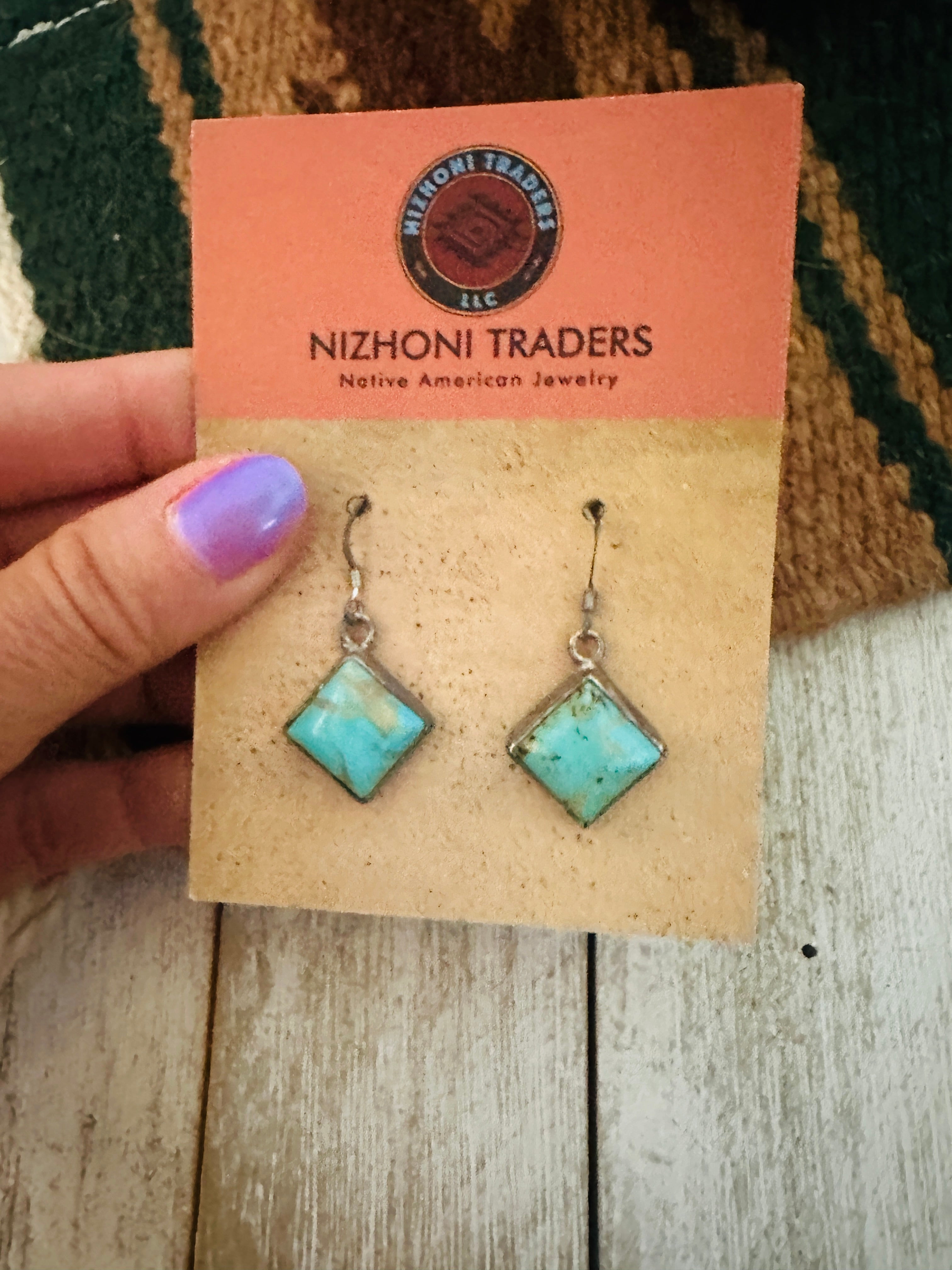 Navajo Turquoise and Sterling Silver Square Dangle Earrings