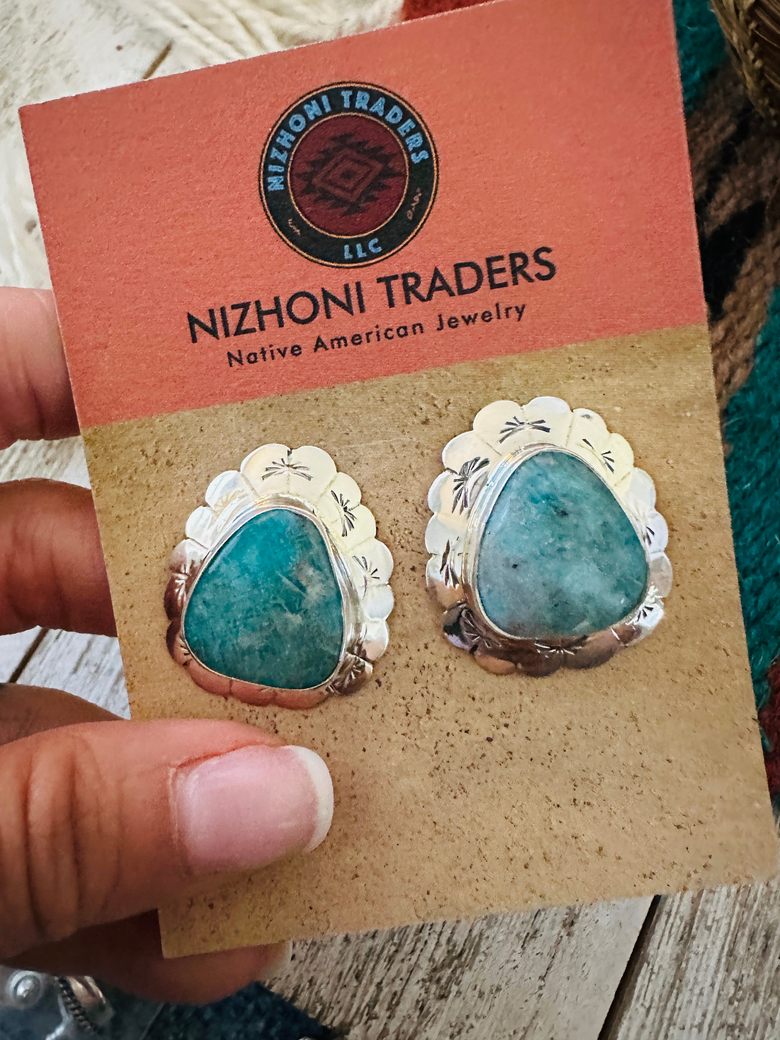 Navajo Turquoise & Sterling Silver Concho Post Earrings