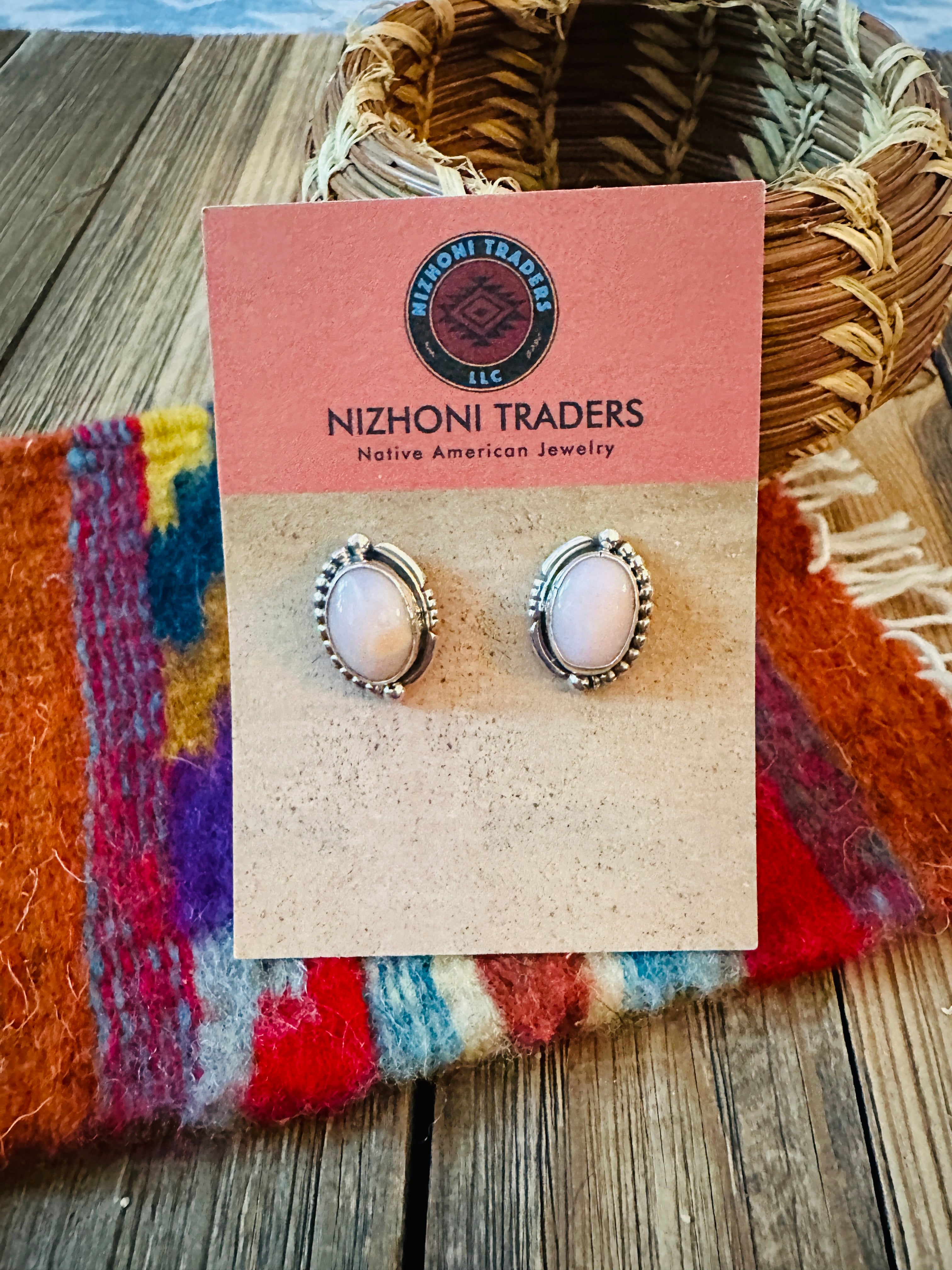 Handcrafted Queen Pink Conch Shell & Sterling Silver Stud Earrings by Wydell Billie