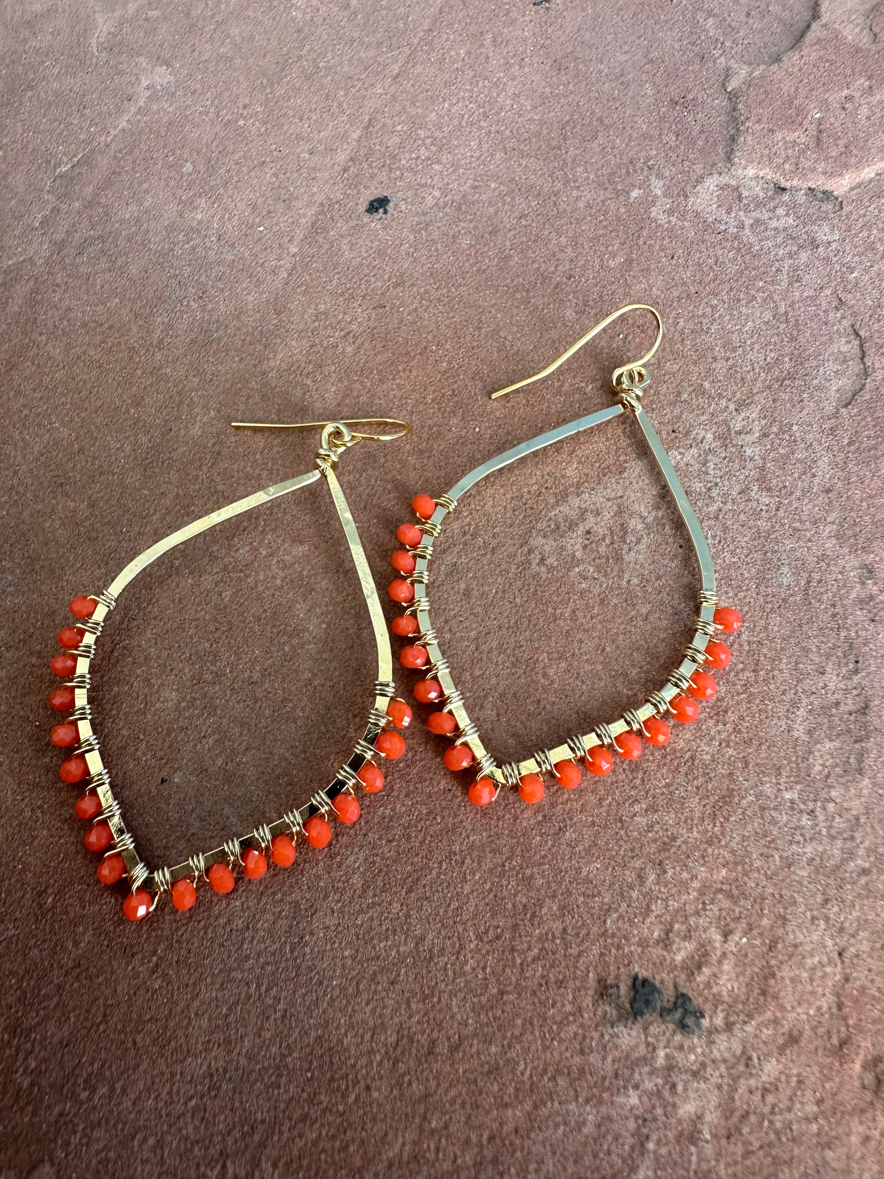 “The Golden Collection” Peach Sunset Handmade Coral Colored Beaded & 14k Gold Plated Earrings