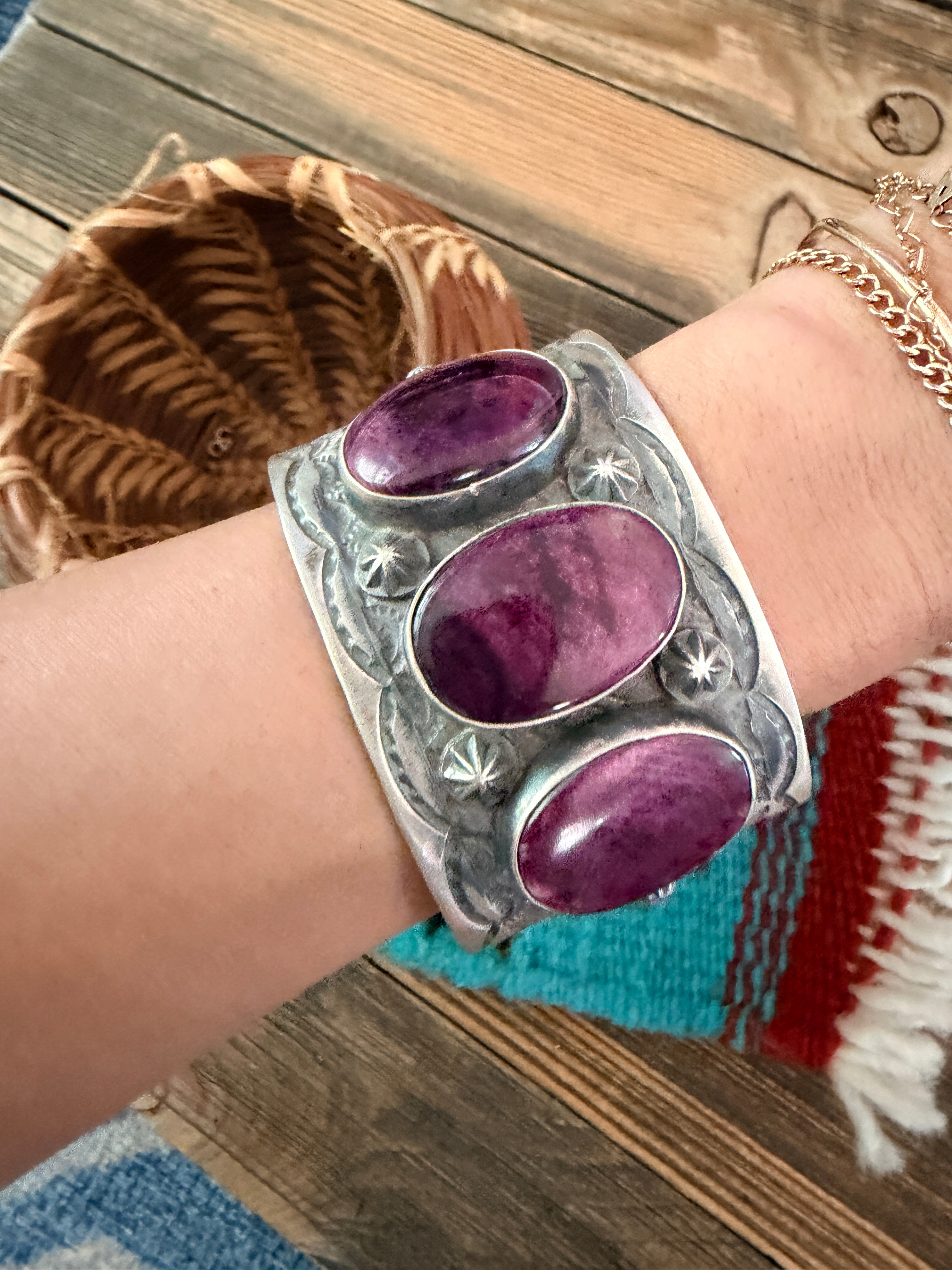 Handcrafted Purple Spiny Oyster & Sterling Silver Cuff Bracelet by Chimney Butte