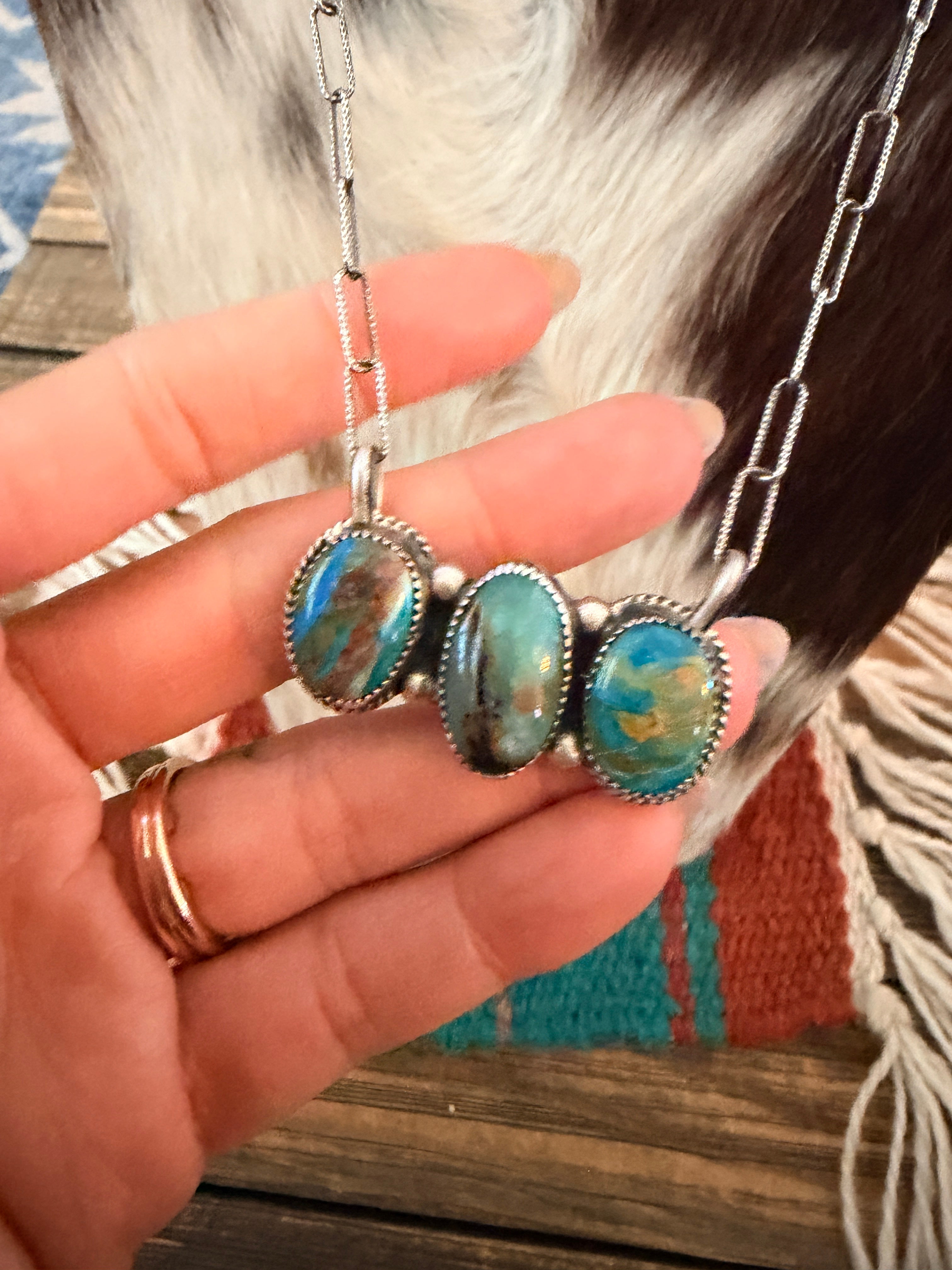 Handmade Sterling Silver & Peruvian Blue Opal Necklace