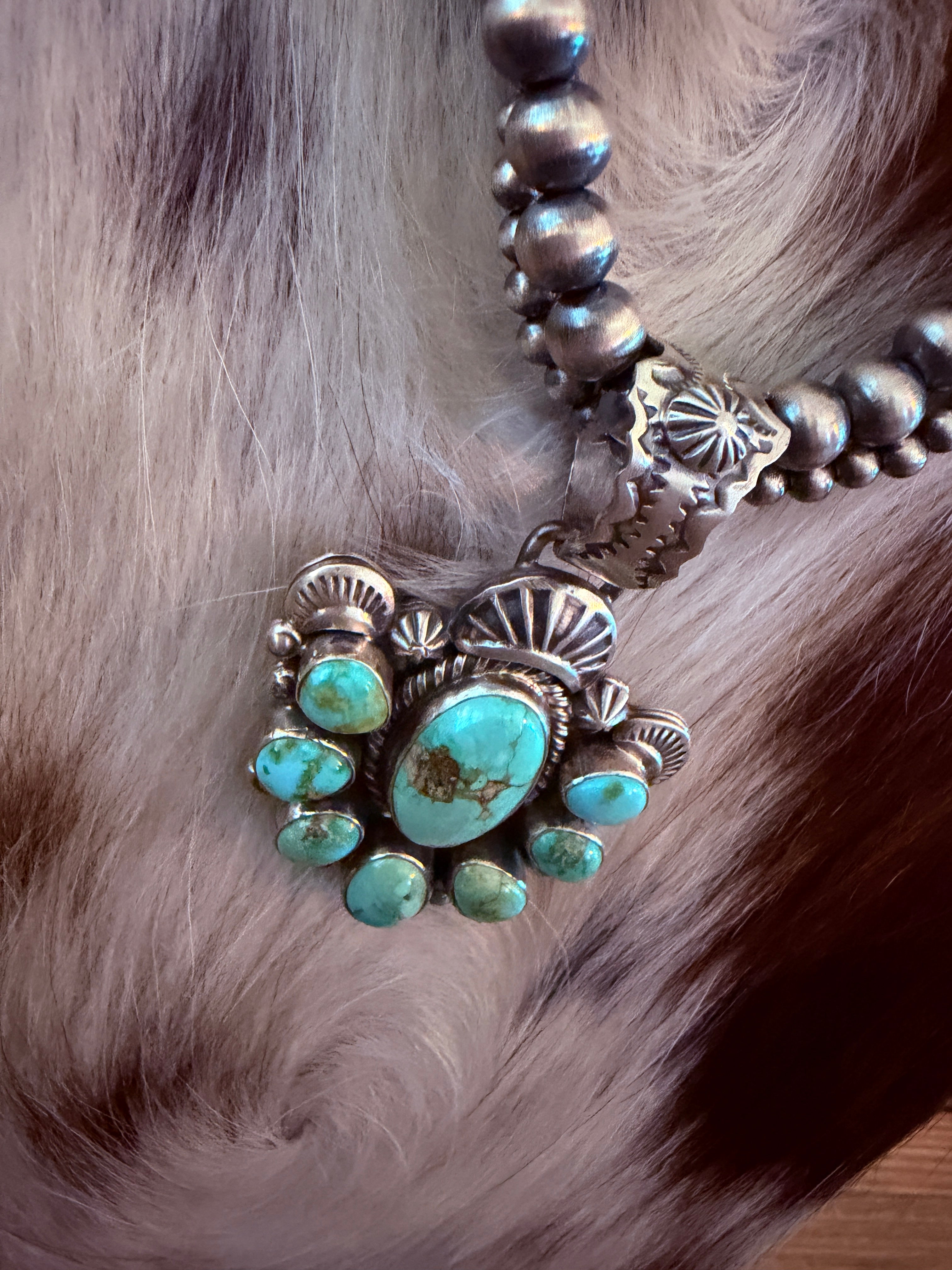 Handcrafted Sonoran Mountain Turquoise & Sterling Silver Beaded Necklace by Gilbert Tom