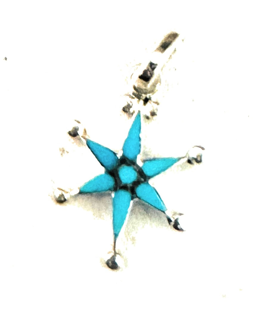 Zuni Sterling Silver & Turquoise Mini Star Pendant Signed