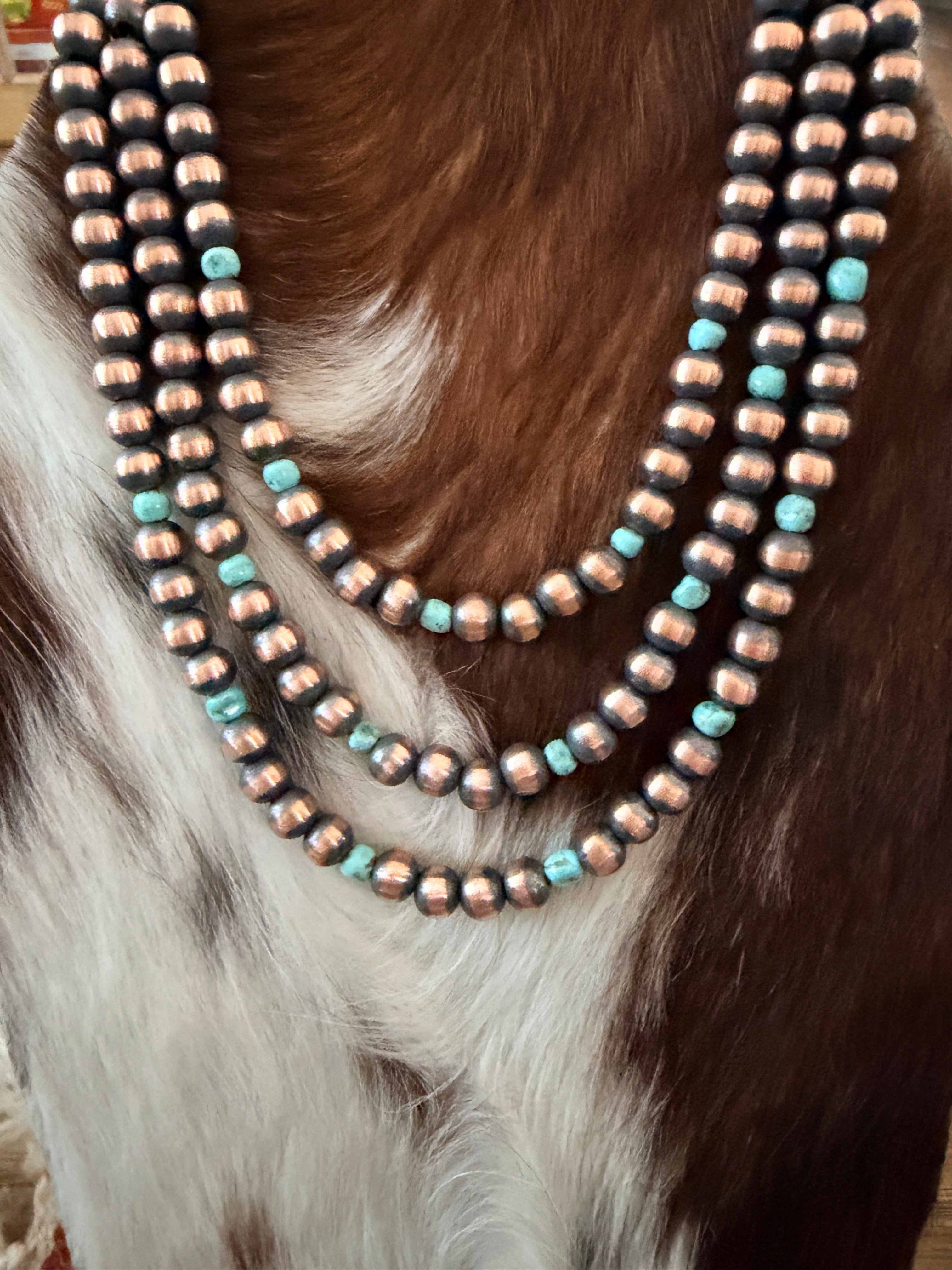Handcrafted Turquoise & 8mm Copper Beaded Necklace