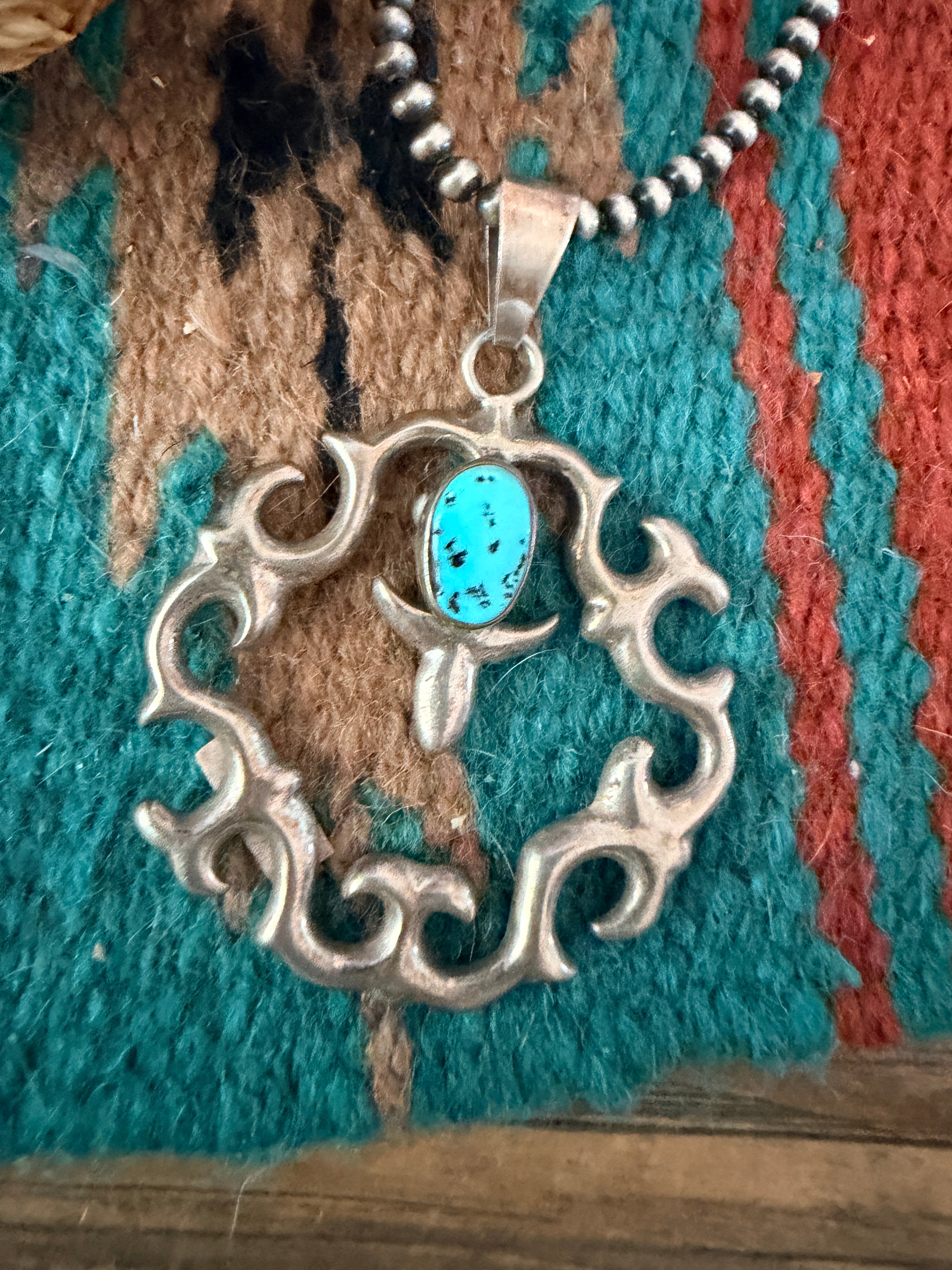 Old Pawn Handcrafted Turquoise and Sterling Silver Pendant