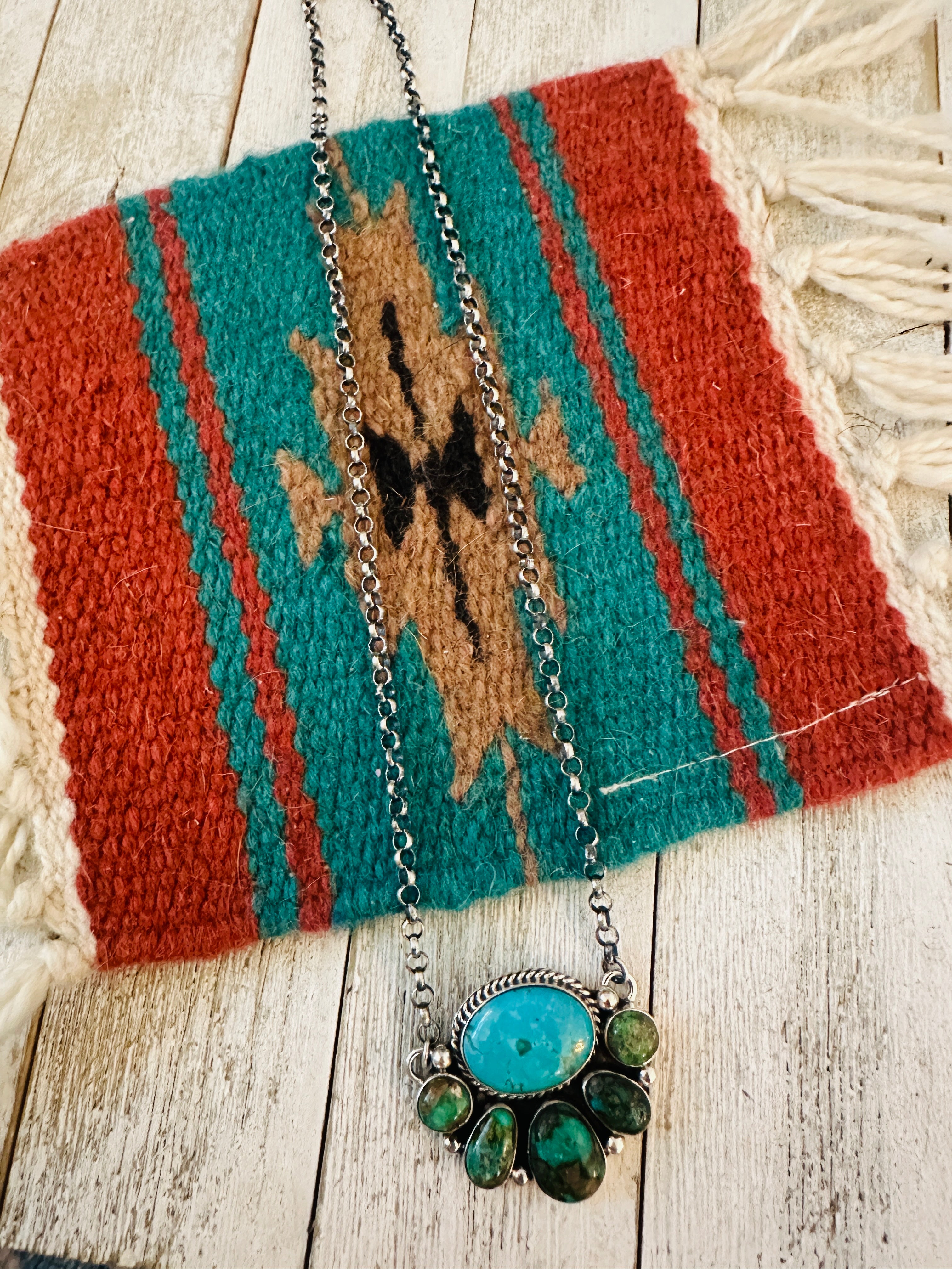 Handcrafted Sterling Silver & Turquoise Cluster Necklace by Emerson Thompson