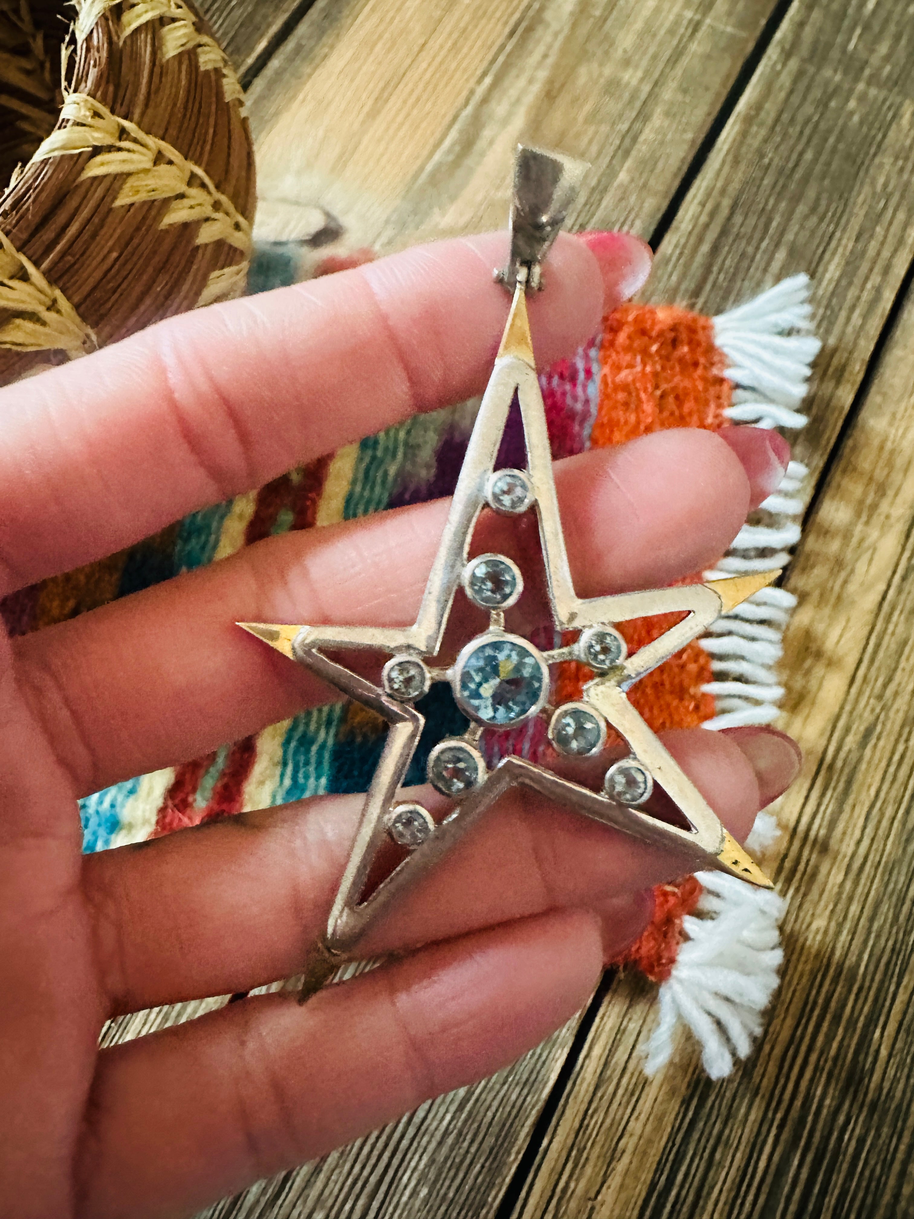 Handcrafted Old Pawn Sterling Silver & Topaz Star Pendant