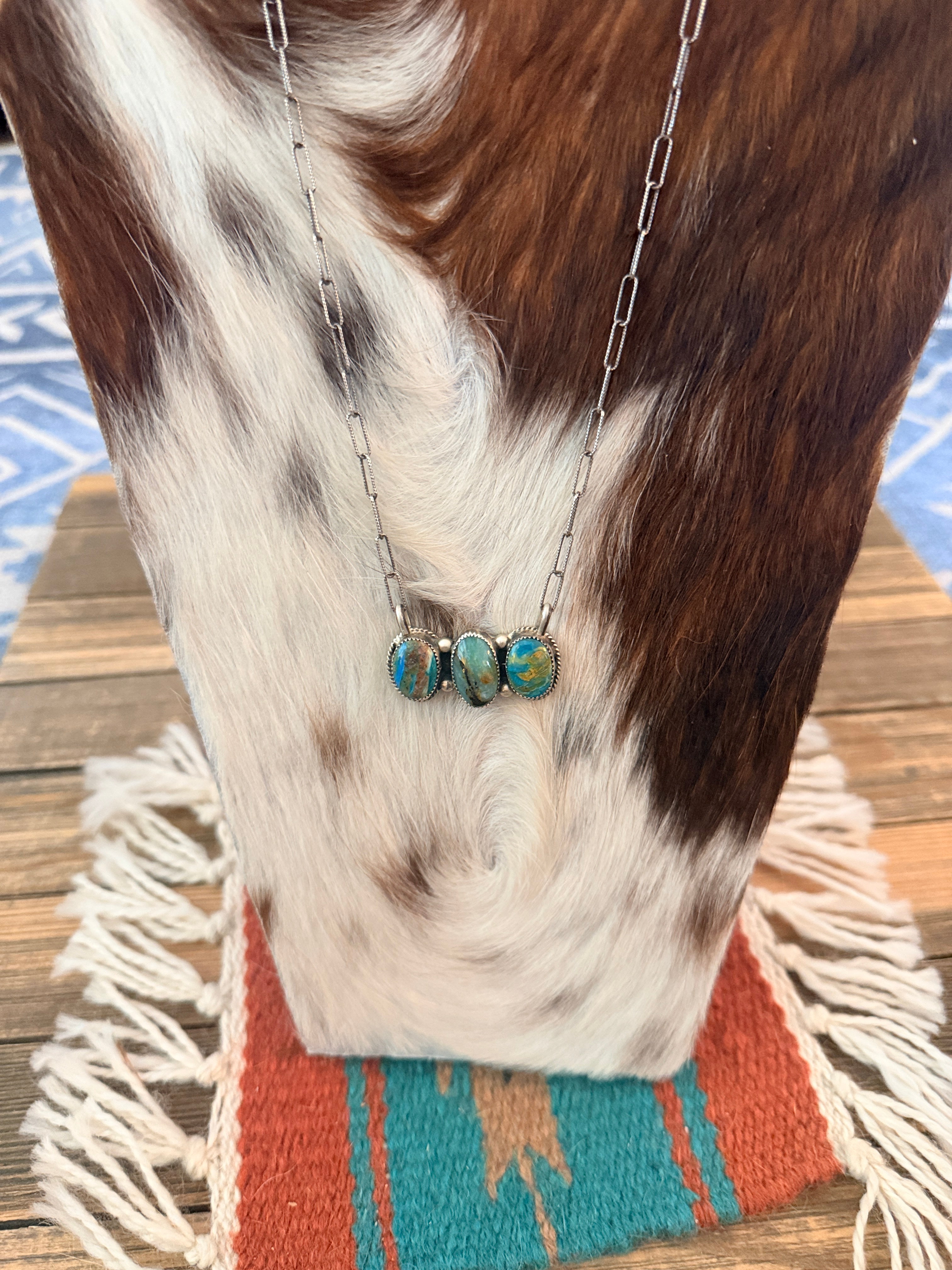 Handmade Sterling Silver & Peruvian Blue Opal Necklace