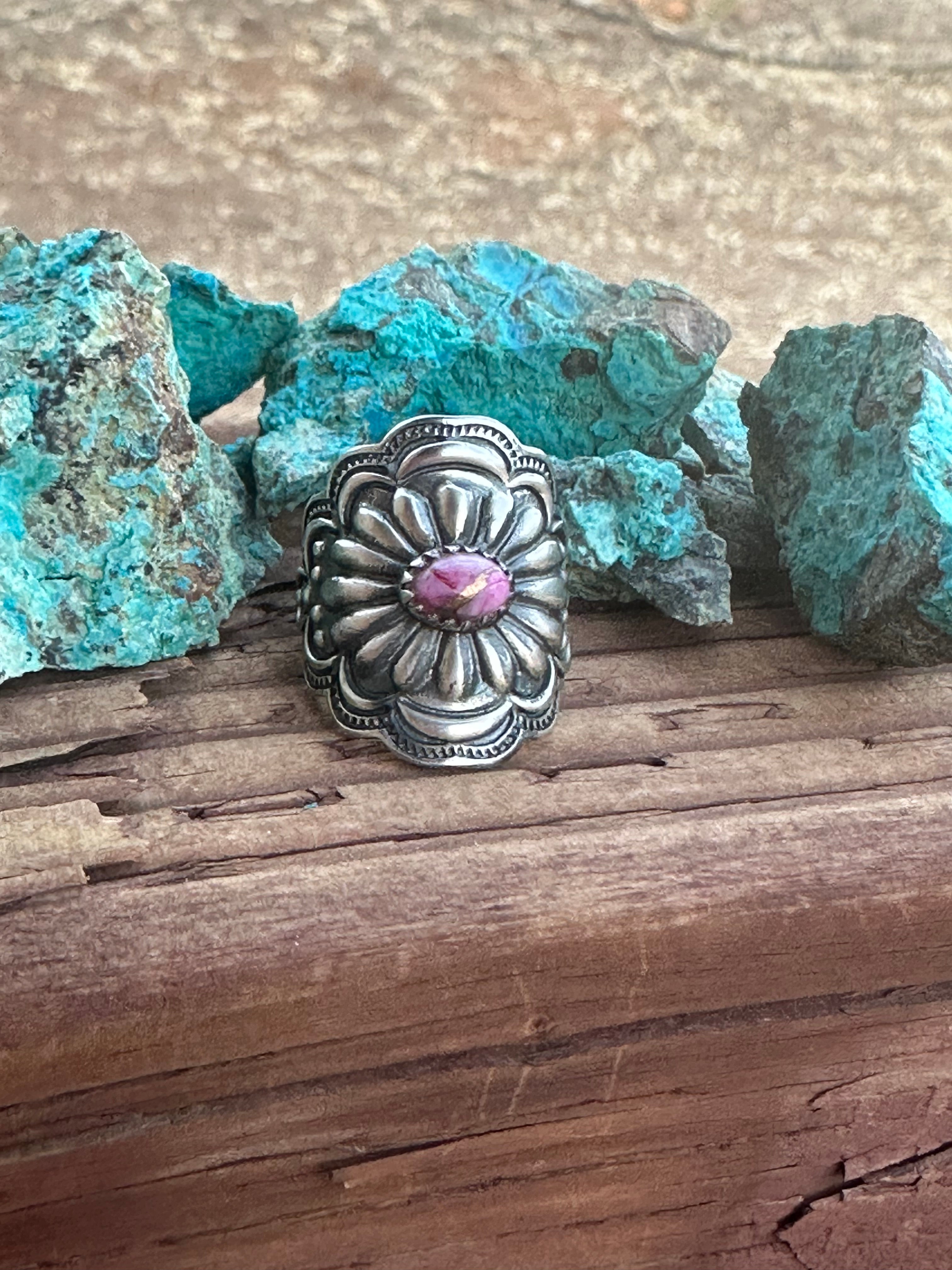 Beautiful Concho Handmade Pink Dream And Sterling Silver Adjustable Ring