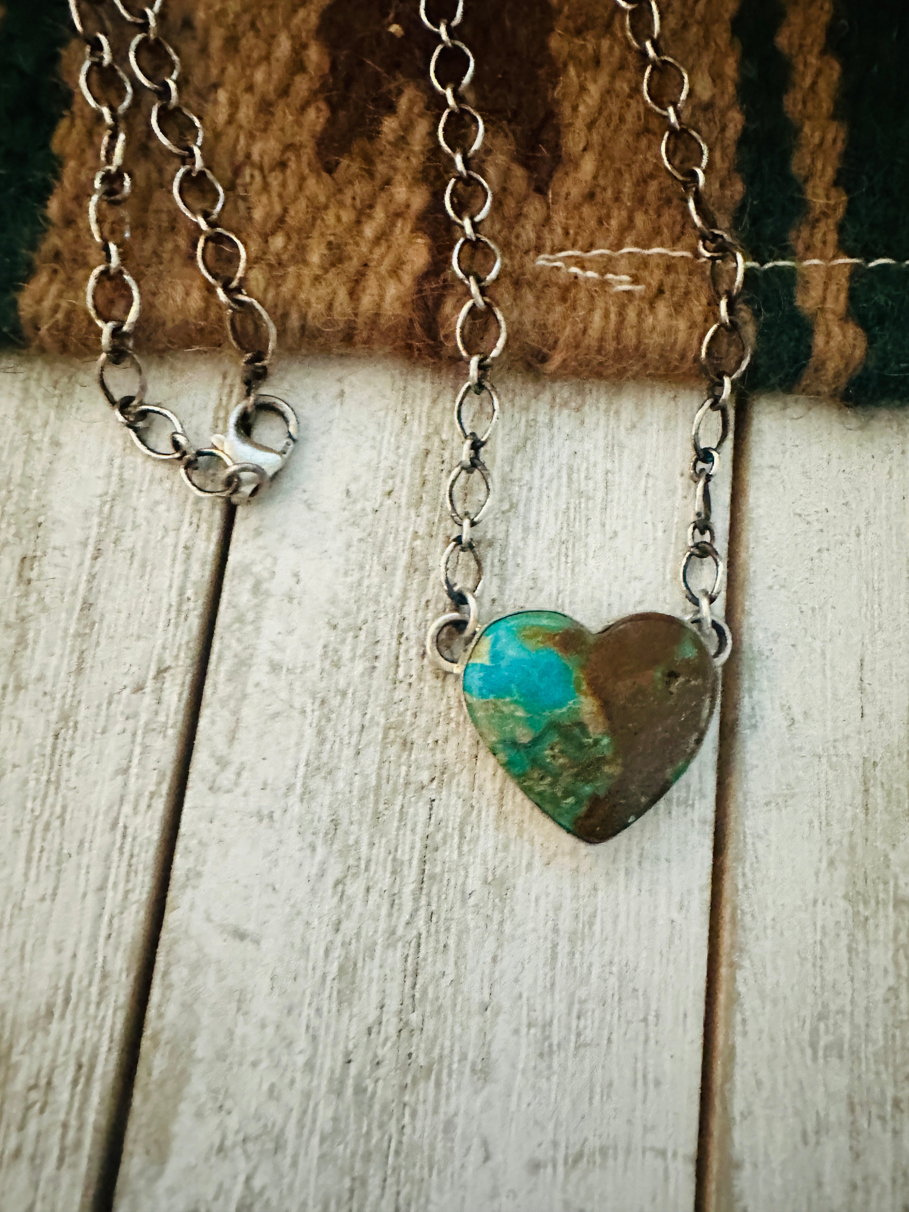 Navajo Sterling Silver & Royston Turquoise Heart Necklace