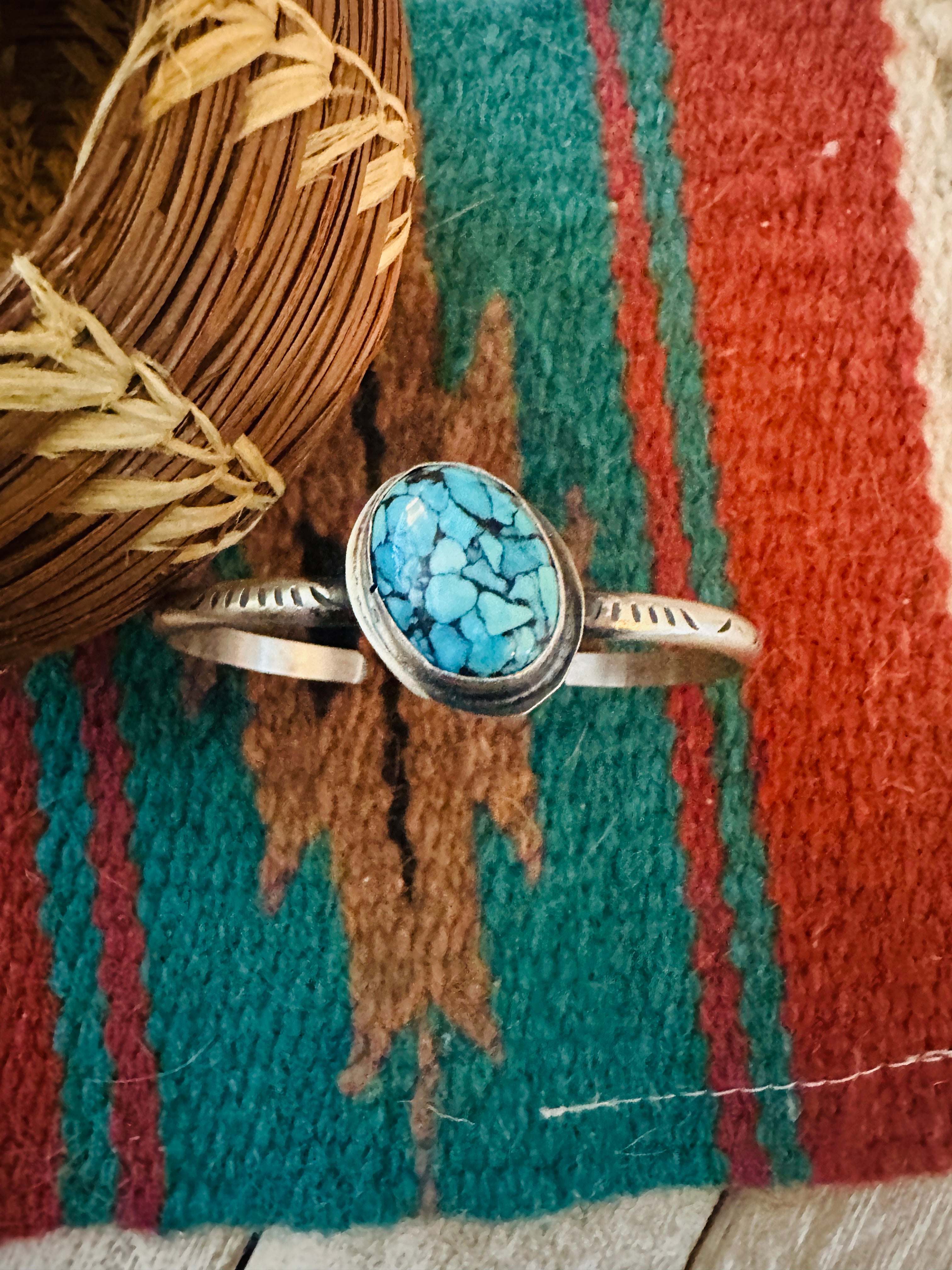 Navajo Sterling Silver & Kingman Web Turquoise Cuff Bracelet