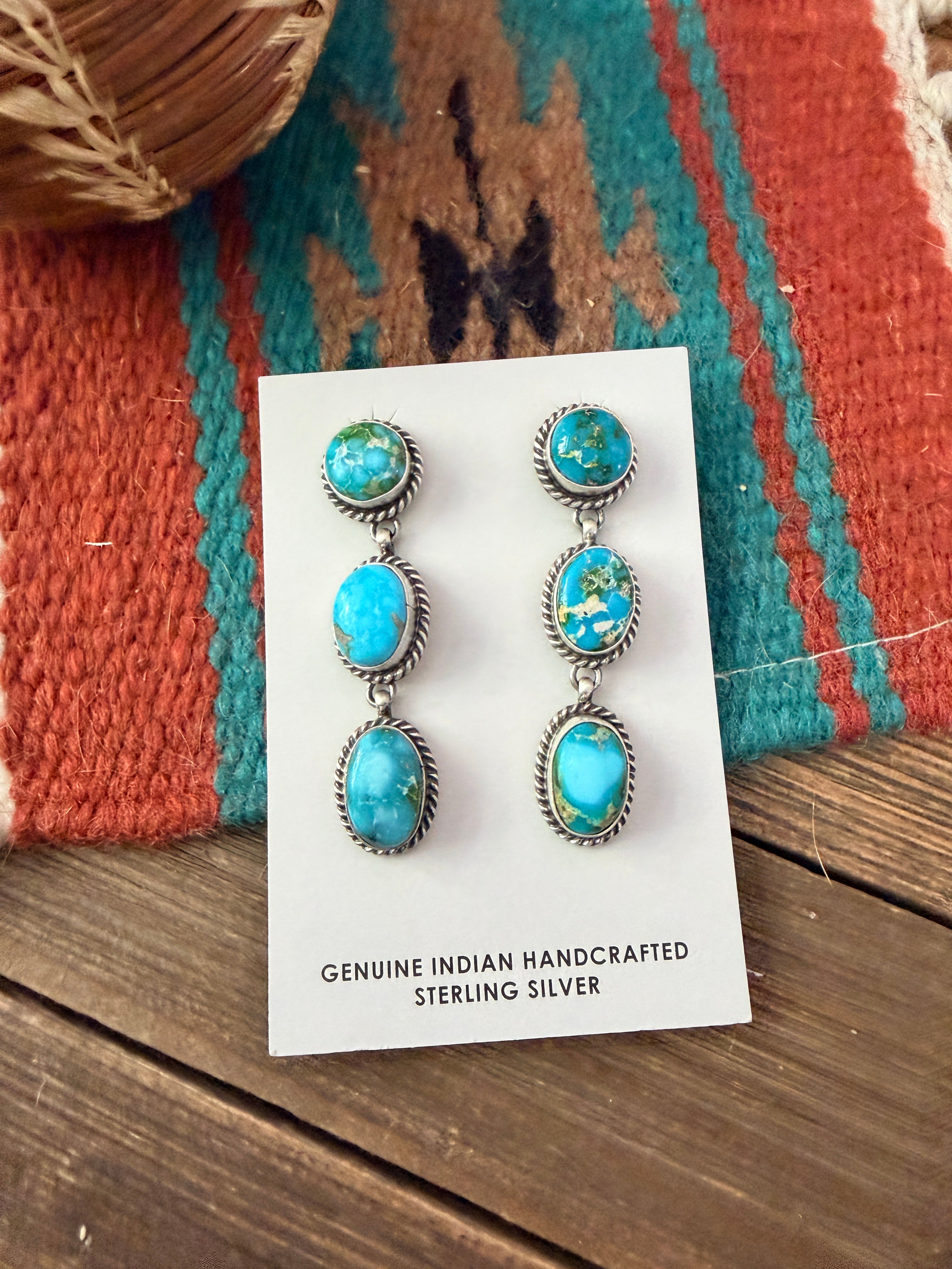 Handcrafted Sonoran Mountain Turquoise & Sterling Silver Dangle Earrings