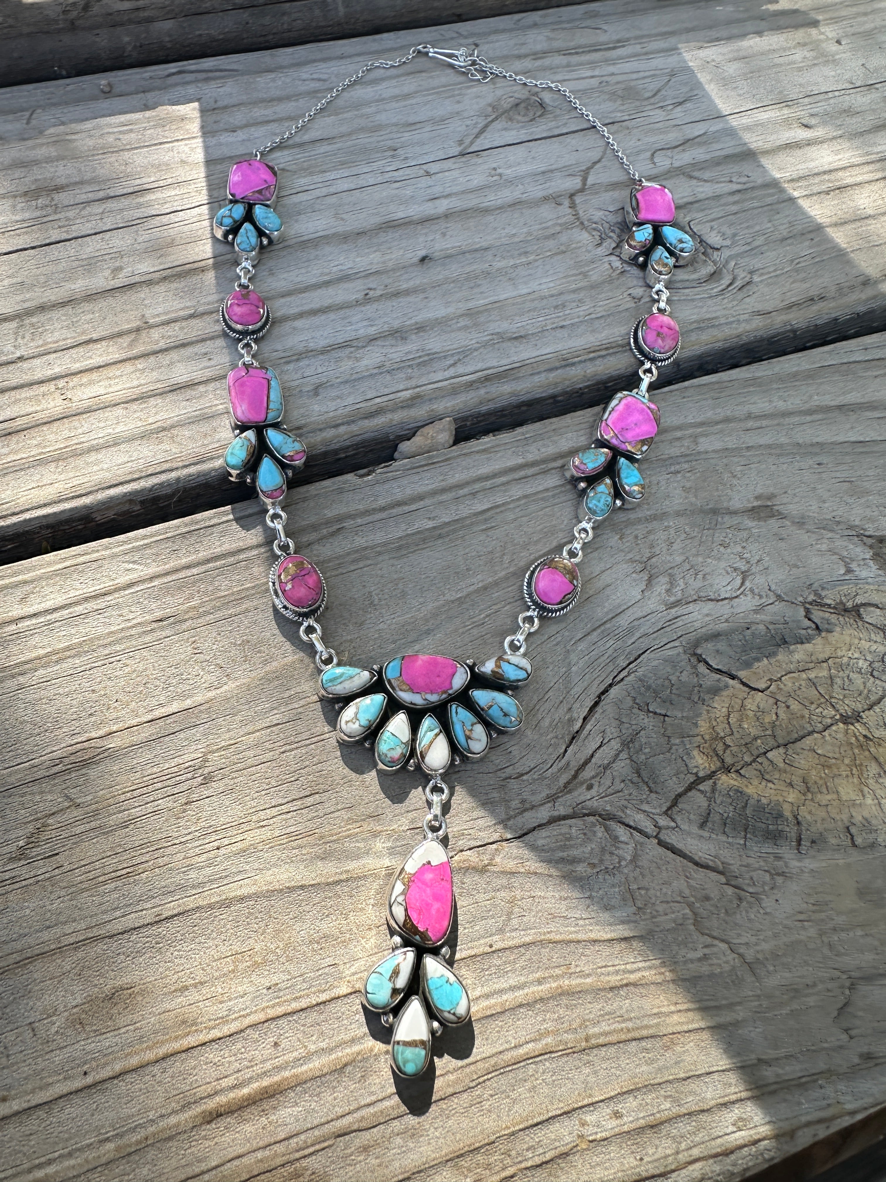 Handmade Cotton Candy Sterling Silver Crescent  Necklace